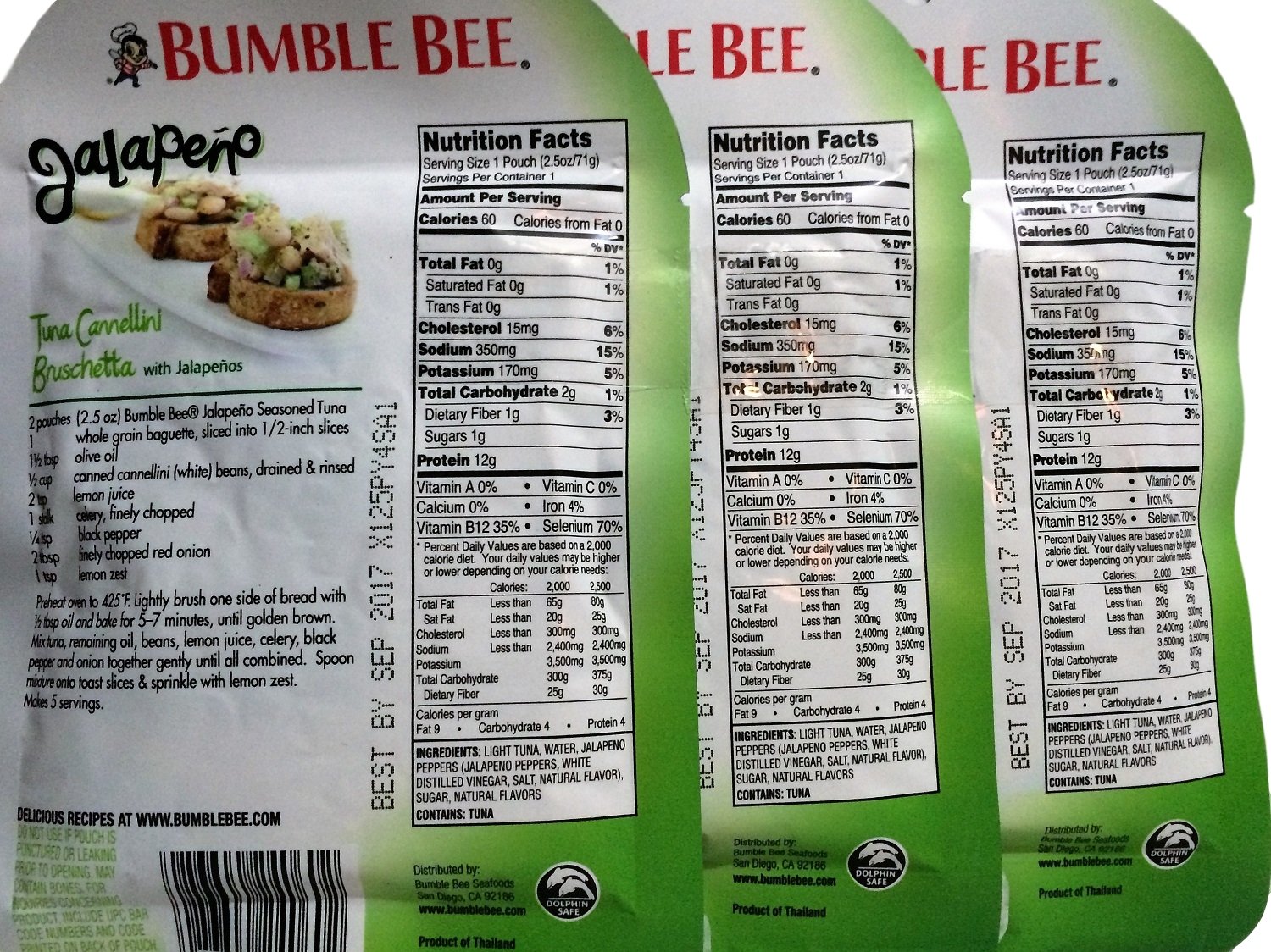 Bumble Bee Jalapeno Seasoned Tuna Pouch - 3 Pack (2.5 oz Each) | Spicy Canned Tuna for Sandwiches, Salads & Keto Meals | High Protein Snack On The Go