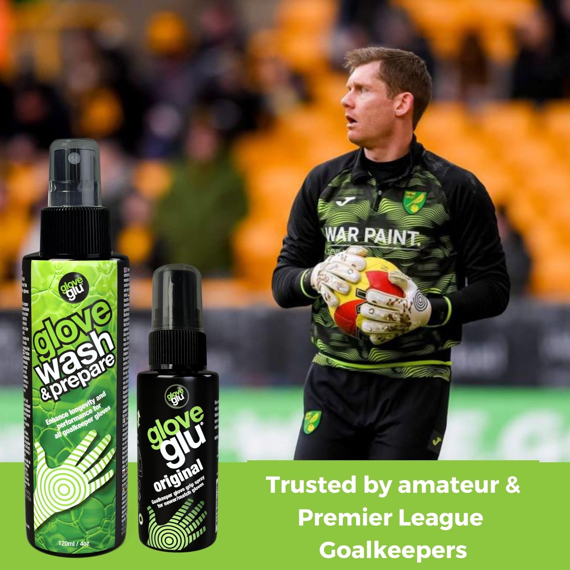 Premium Goalkeeper Glove Care Kit - gloveglu 120ml Wash & Prepare + 50ml Grip Spray | Enhances Grip & Cleans Gloves | Ideal for Soccer, Training & Match Days