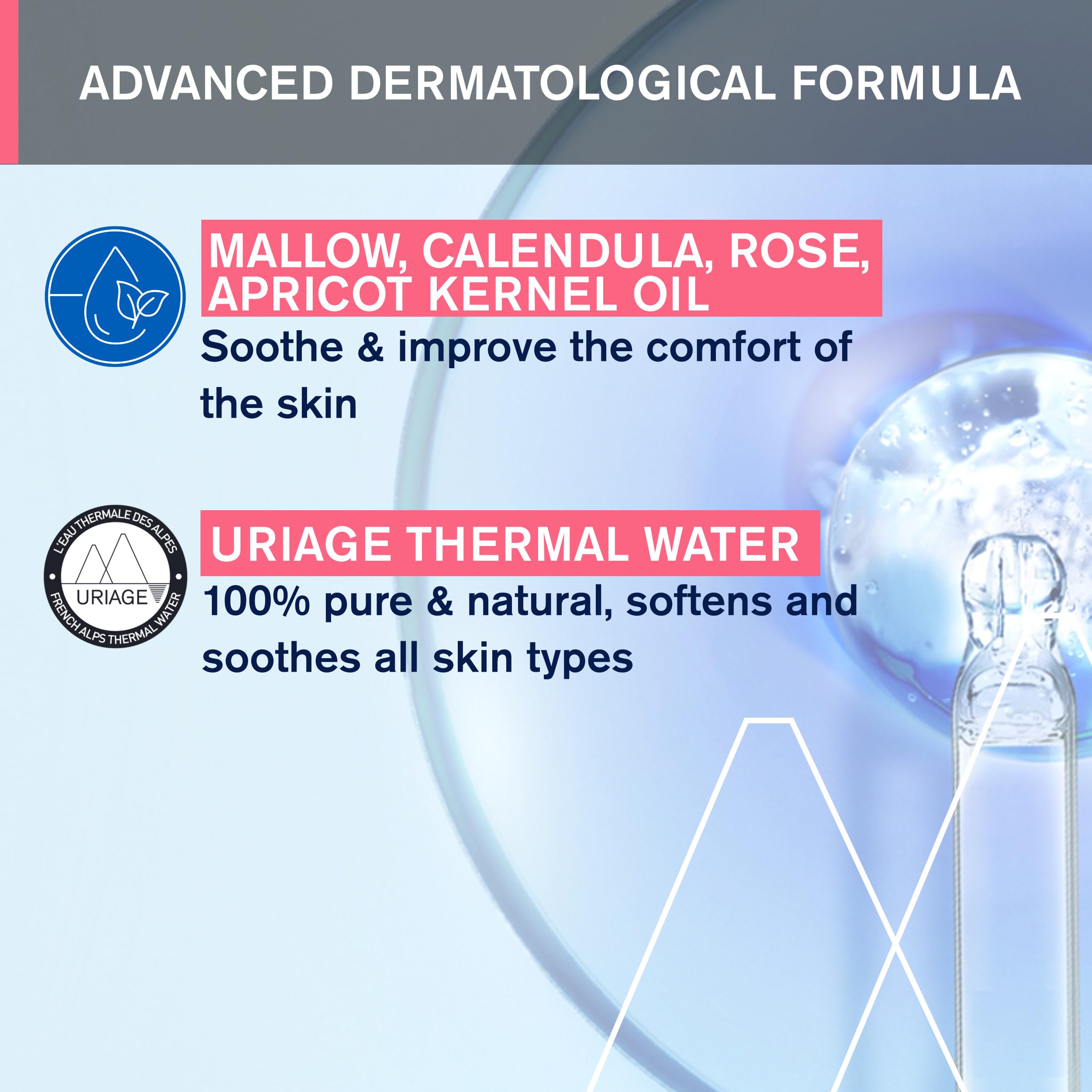 URIAGE Roseliane Dermo-Cleansing Fluid | Gentle Face Cleanser with Calendula, Rose & Apricot Kernel Oil | Makeup Remover, Soothing Gel Lotion for Sensitive Skin | Paraben-Free, Vegan, 250ml/8.45oz | Perfect for Daily Skincare Routine & Travel