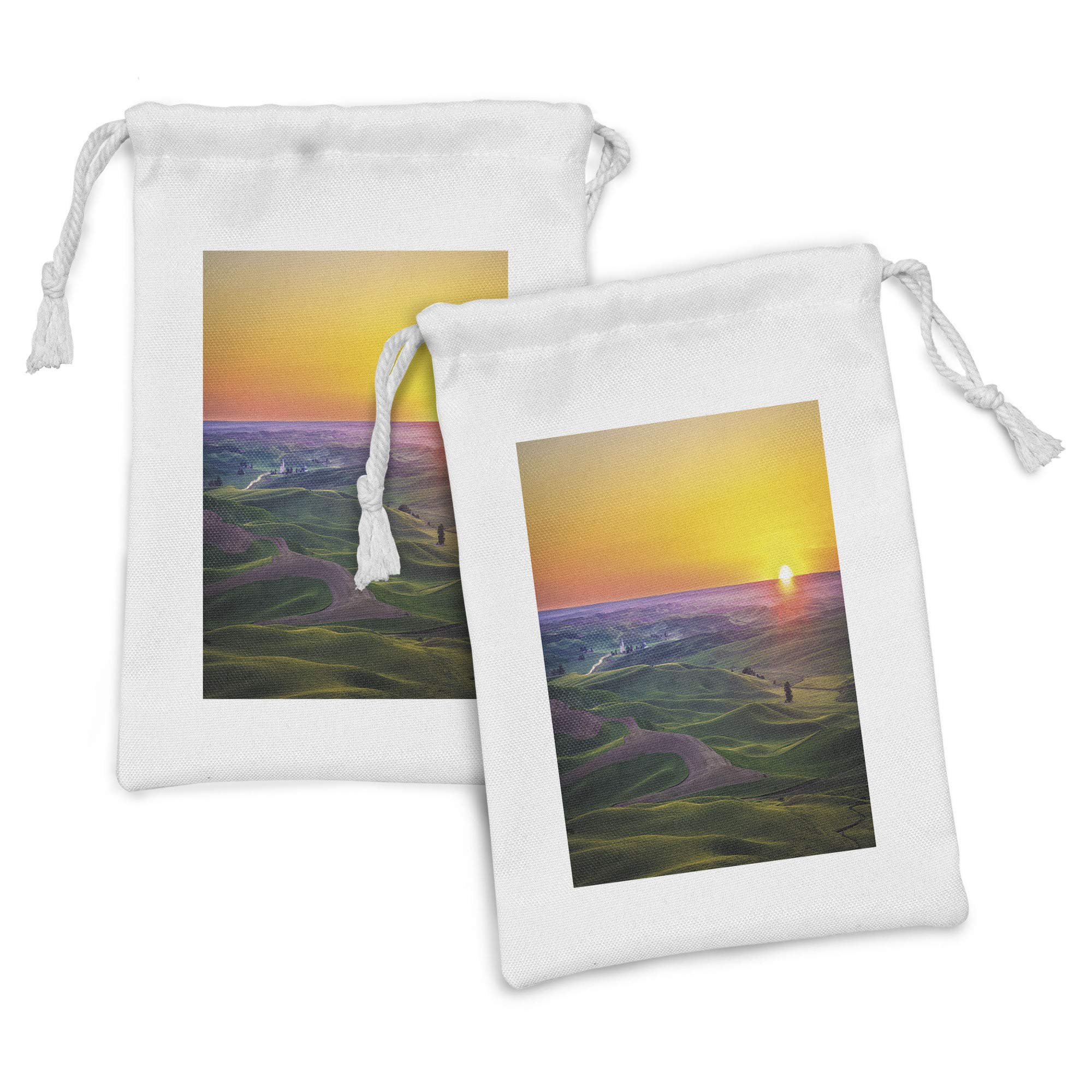 Ambesonne Idaho Fabric Pouch Set of 2 - Sunset Landscape Drawstring Bags for Toiletries, Travel Accessories & Party Favors (9