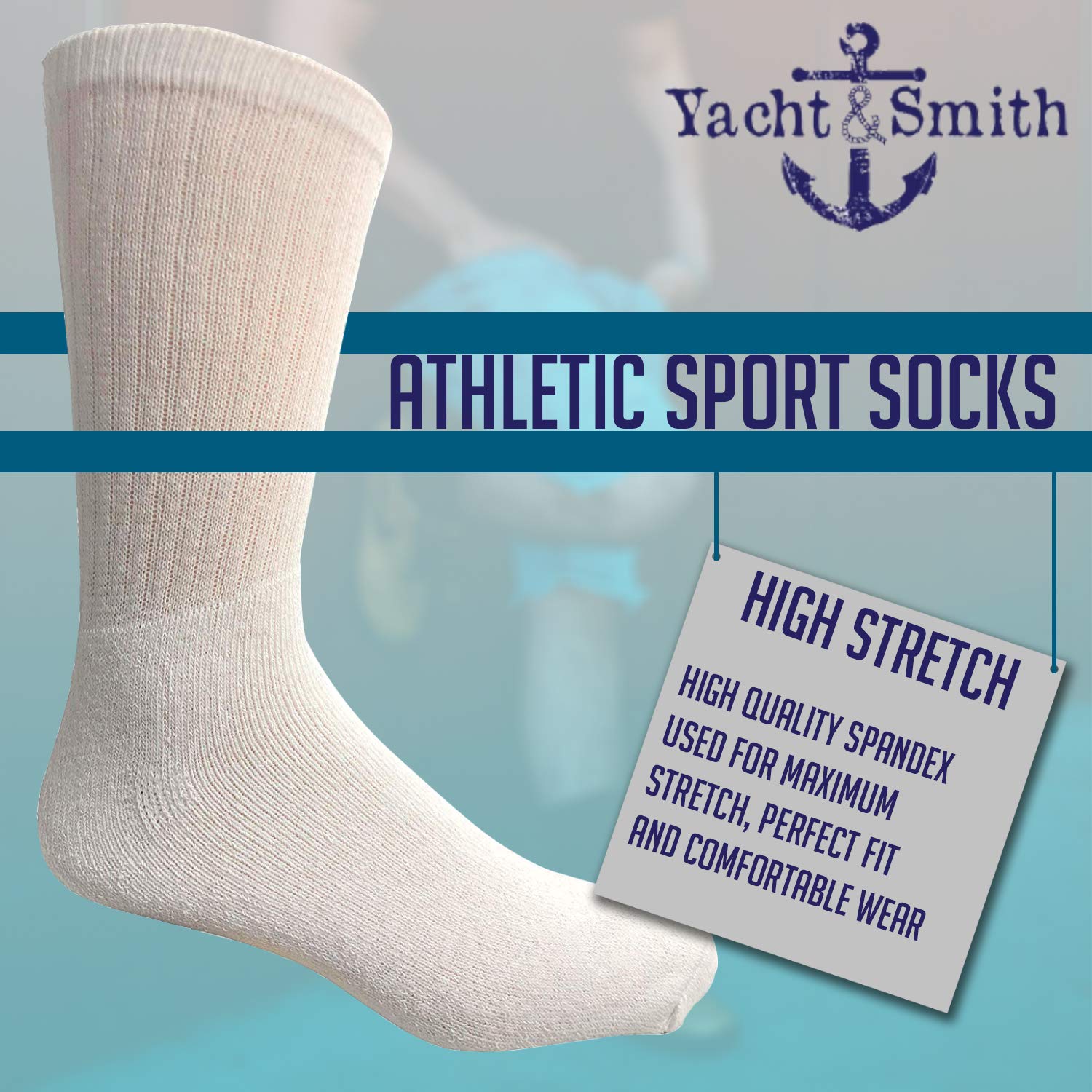 Yacht & Smith 60 Pairs Men's Cotton Athletic Socks Bulk Wholesale - Size 10-13, White - Perfect for Sports, Gym & Everyday Wear