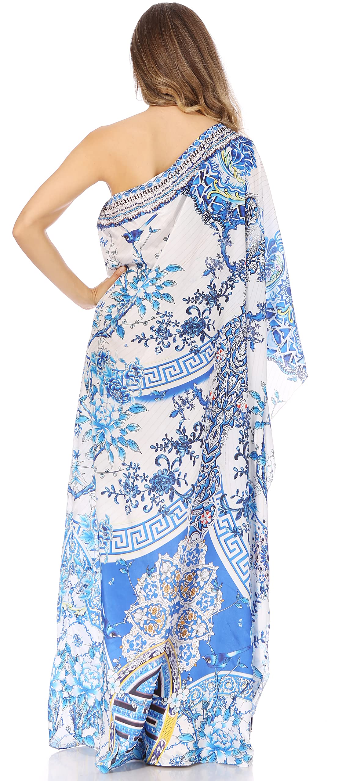 Sakkas Dora Women's One Shoulder Short Sleeve Floral Print Casual Elegant Maxi Dress for Summer Beach Party, Wedding Guest, Vacation & Date Night