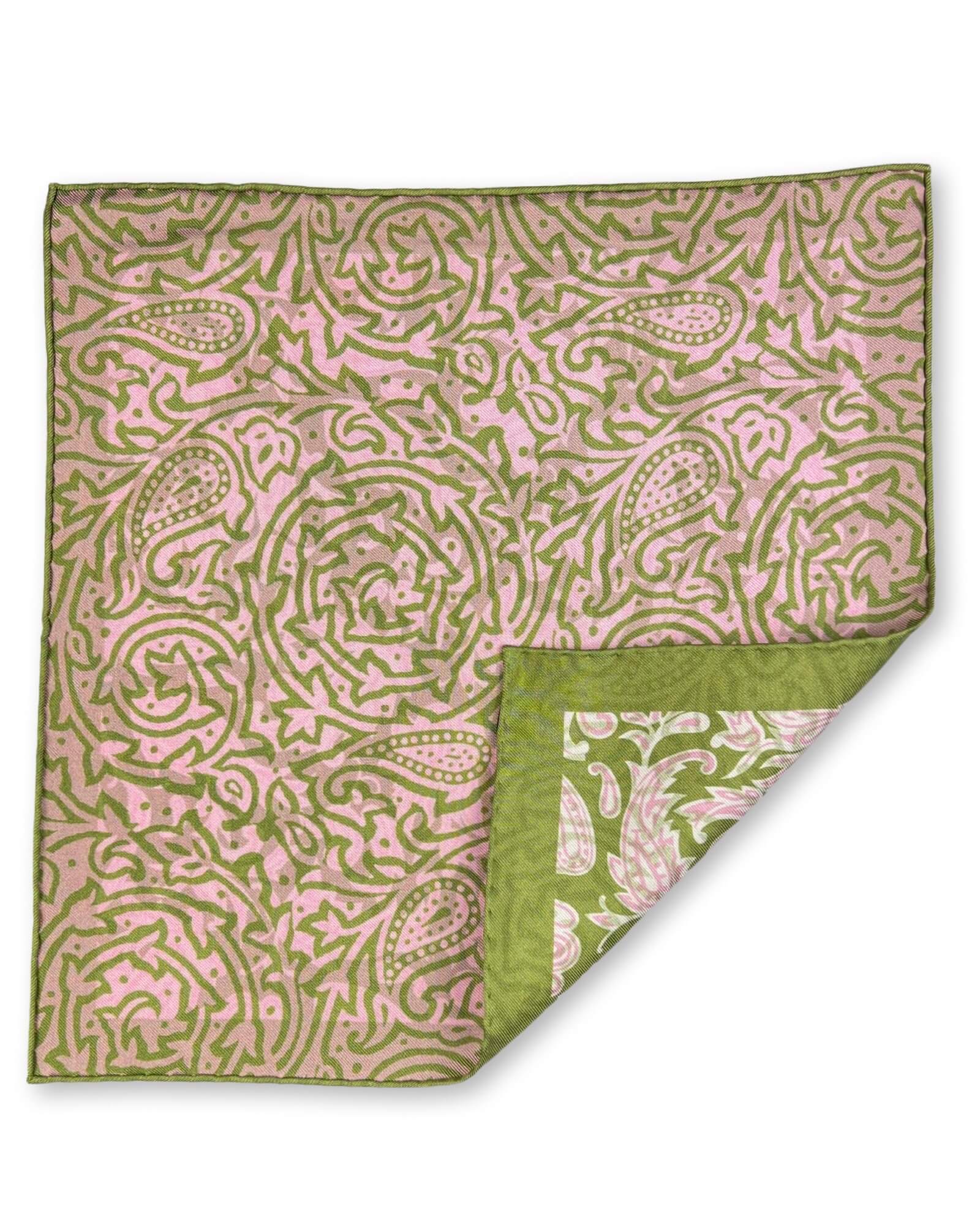 DÉCLIC Elstow Reversible Pocket Square - Green Silk Handkerchief for Men | Perfect for Weddings, Business Meetings & Formal Events