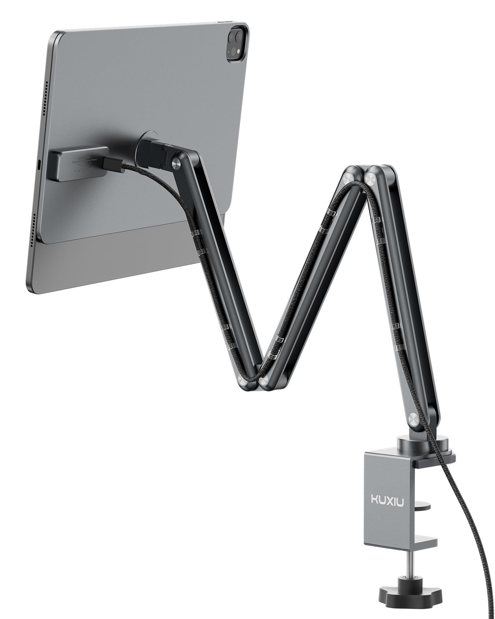 Magnetic Wireless Charging Stand for iPad Pro 13 M4 (2024) - 360° Adjustable Aluminum Alloy Tablet Holder with 2M USB C Cable - Foldable Desktop Stand for Work, Study & Entertainment