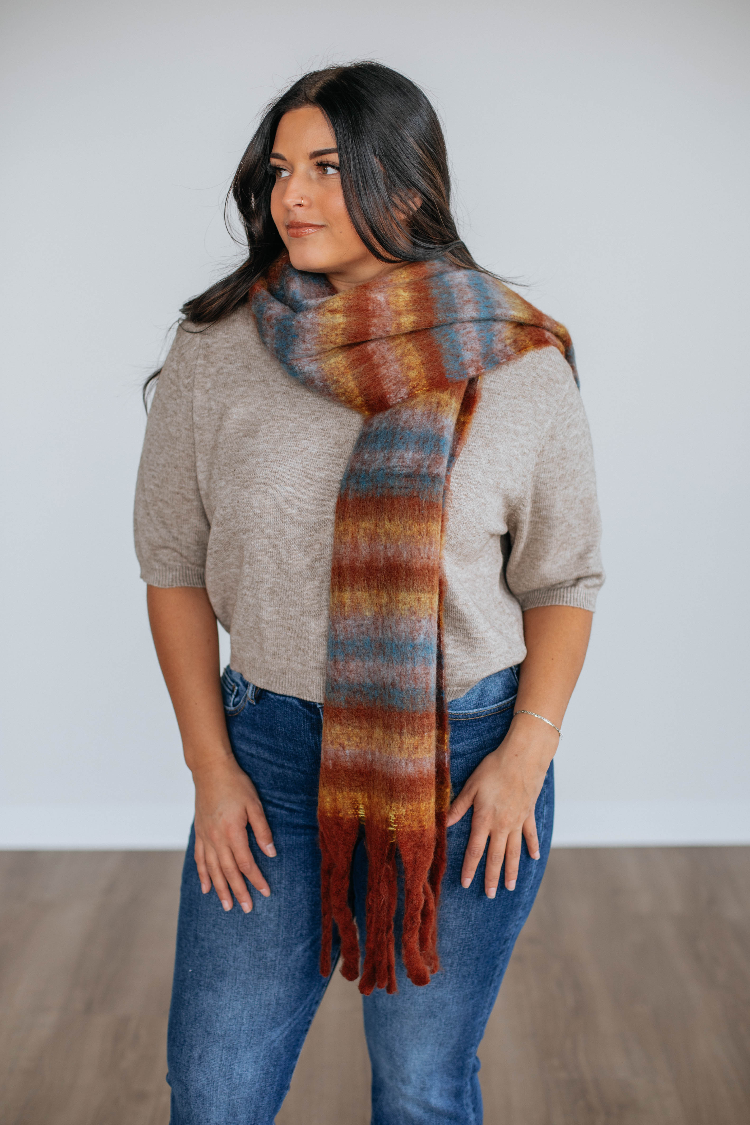 Andraya Colorblock Scarf - Stylish Rust Orange Winter Fashion Accessory for Women - Perfect for Cold Weather, Office Wear & Holiday Outfits