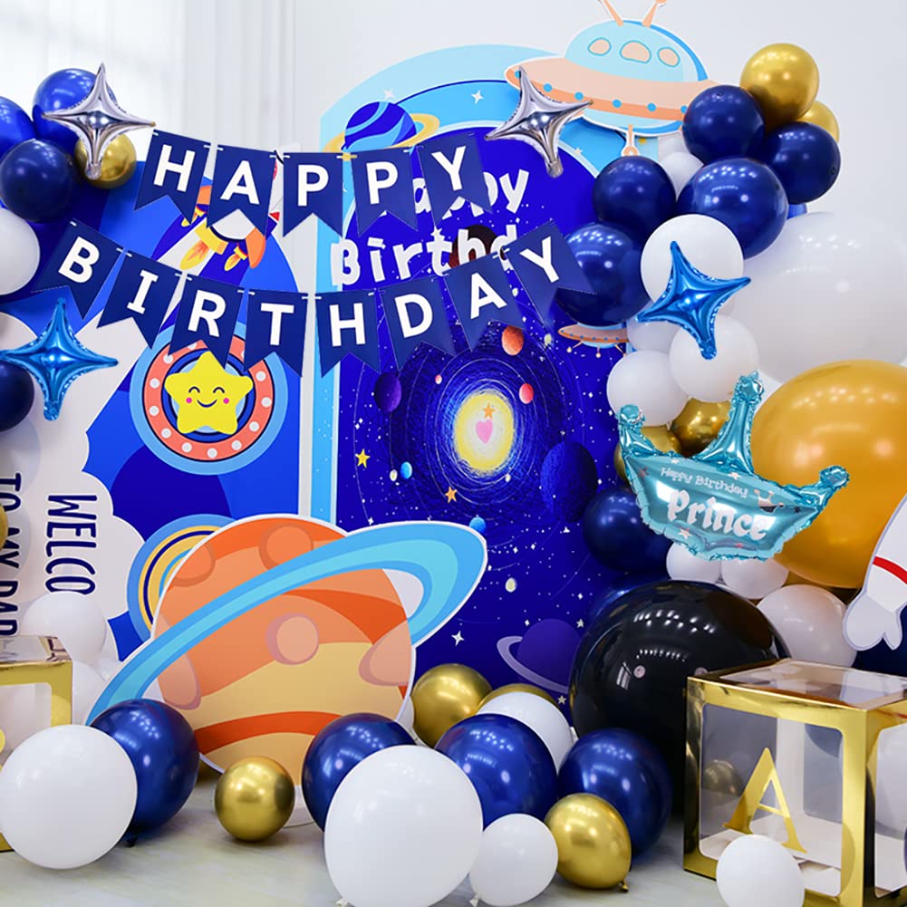 Happy Birthday Banner & Balloon Decorations Set - Navy Blue Party Bunting, Latex Balloons & Confetti for Men, Women & Boys Birthday Celebrations | Perfect for Indoor & Outdoor Birthday Parties, Baby Showers & Anniversary Decor