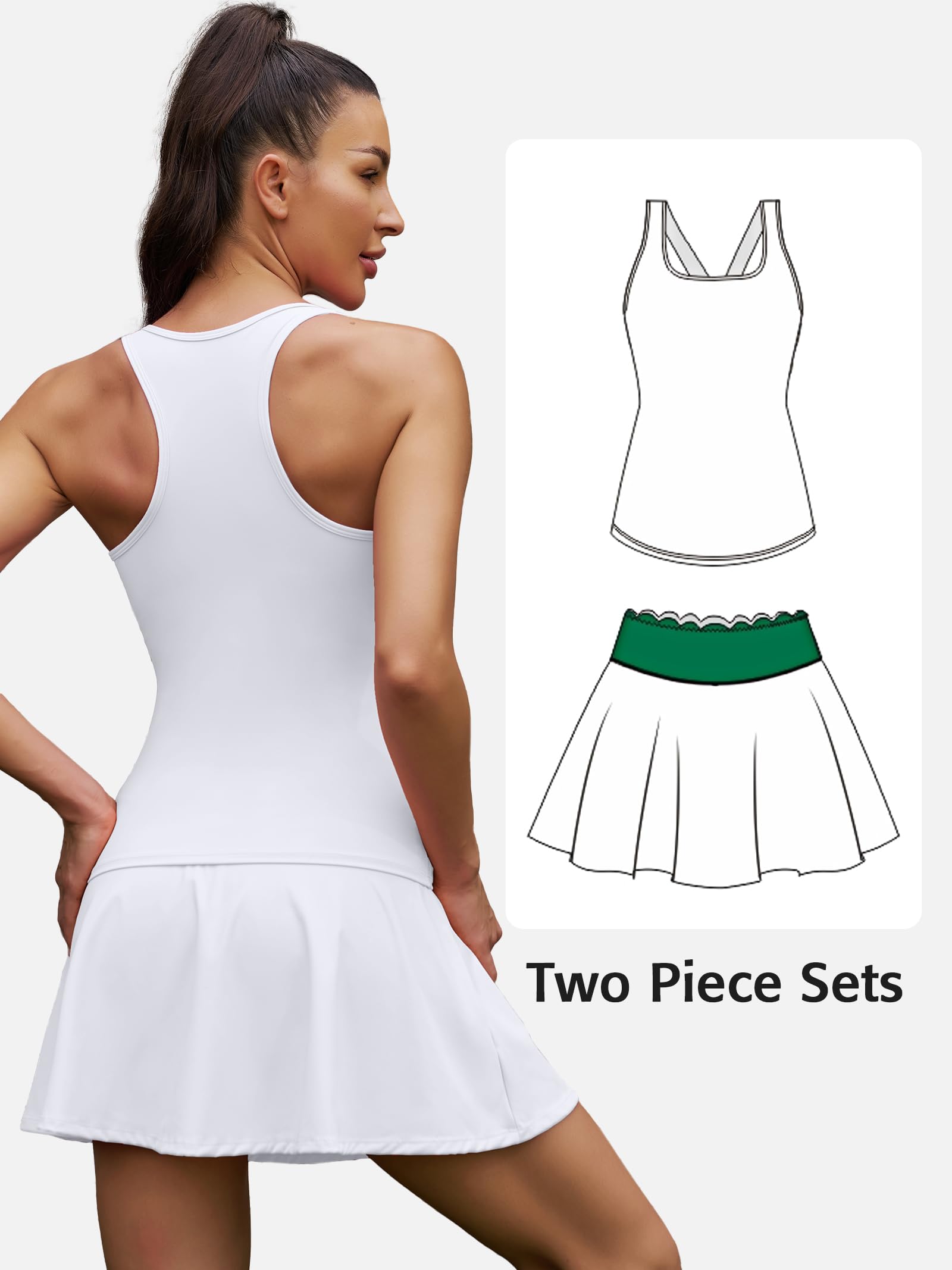 ATTRACO Women's 2 Piece Tennis Dress with Built-in Shorts - Scalloped Golf Dress Racerback Athletic Skirts for Tennis, Golf & Casual Wear