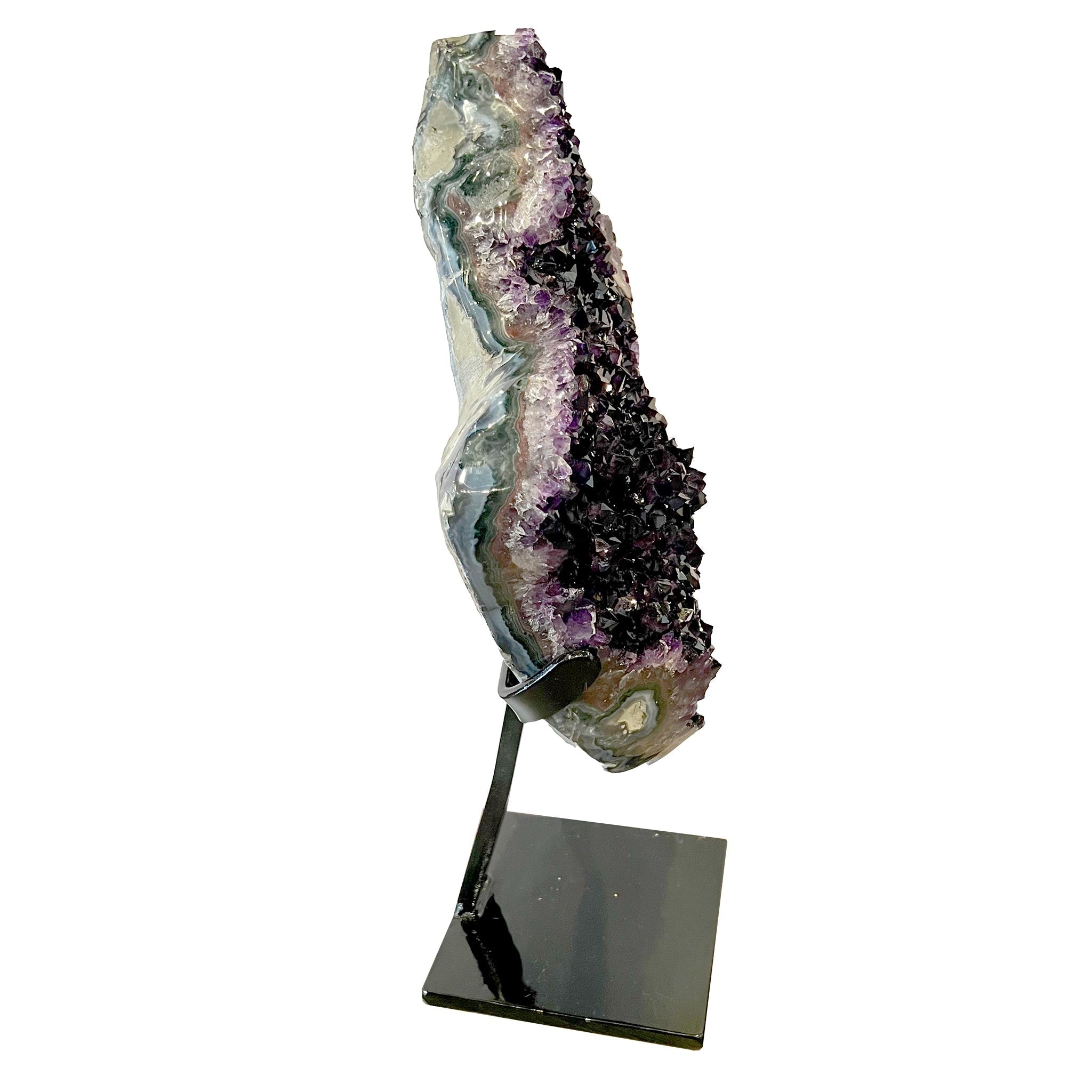 Premium AAA Grade Uruguay Amethyst Crystal Cluster on Black Metal Stand - Natural Healing Stone for Meditation, Home Decor & Spiritual Gifts