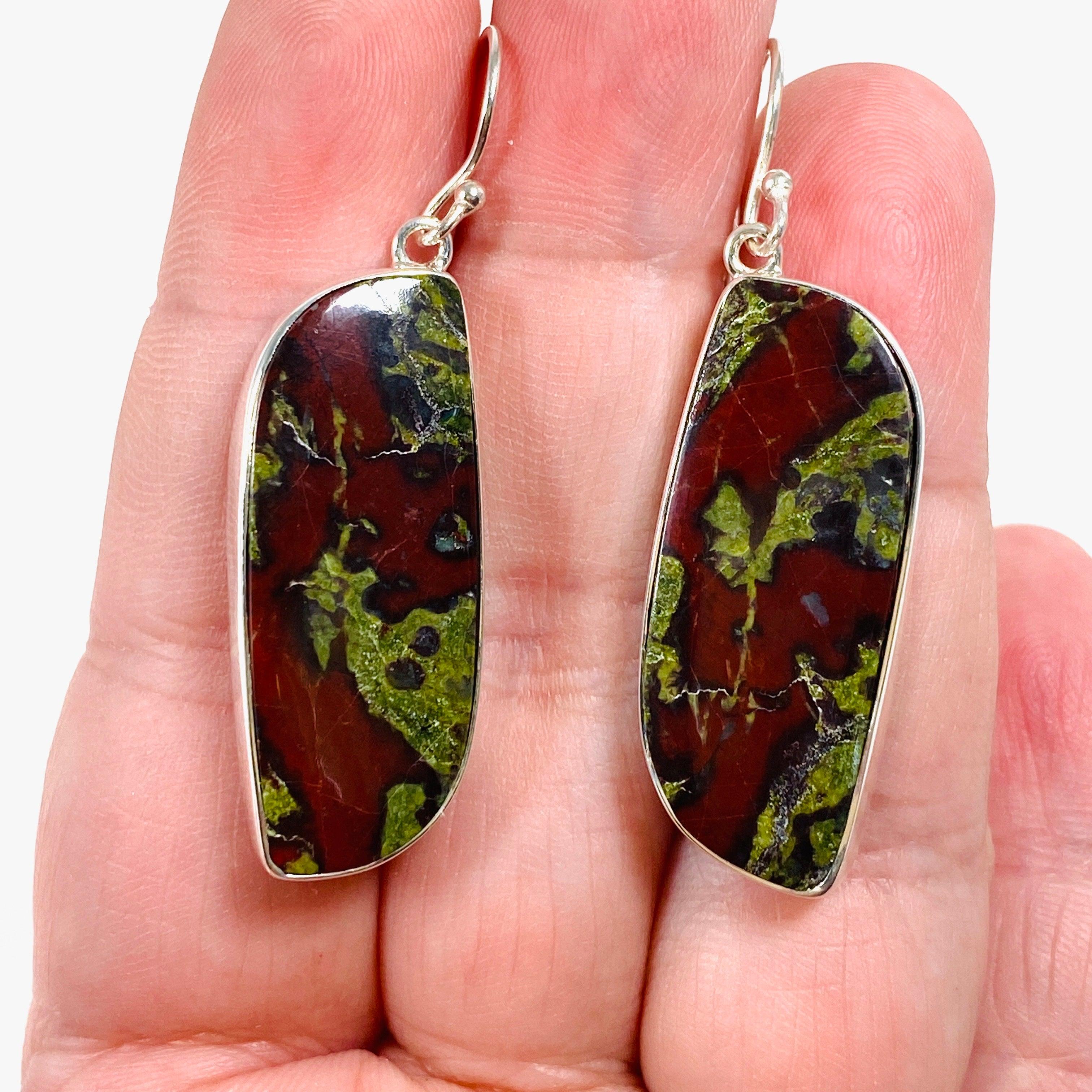 Bastite Dragon's Blood Jasper Freeform Earrings KEGJ1436 - Handmade Boho Dangle Earrings for Women, Healing Crystal Jewelry Gift - Perfect for Yoga, Meditation & Spiritual Healing