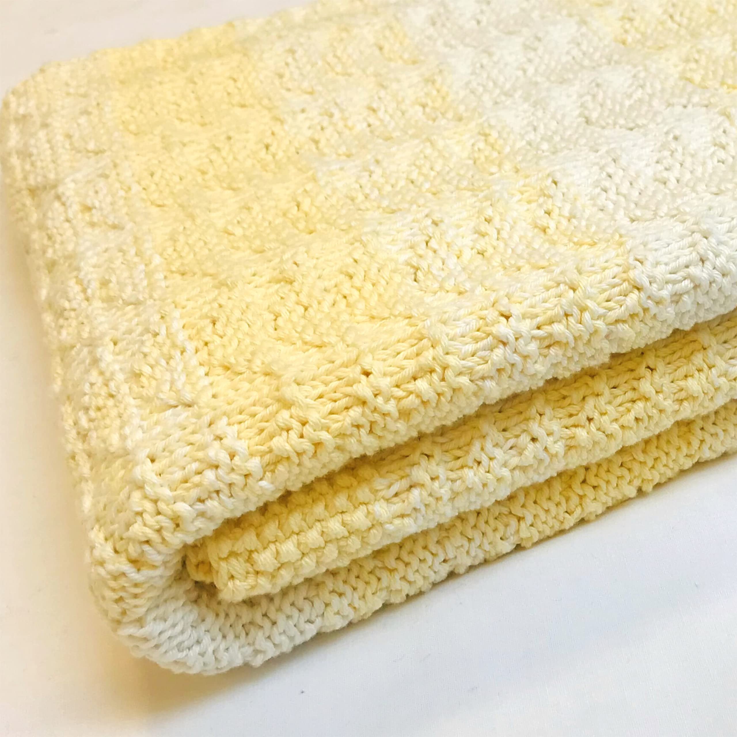 Soft Hypoallergenic Baby Blanket 35x35 Inch - Yellow & White Knitted Cotton for Newborns - Perfect for Easter & Christening Gifts