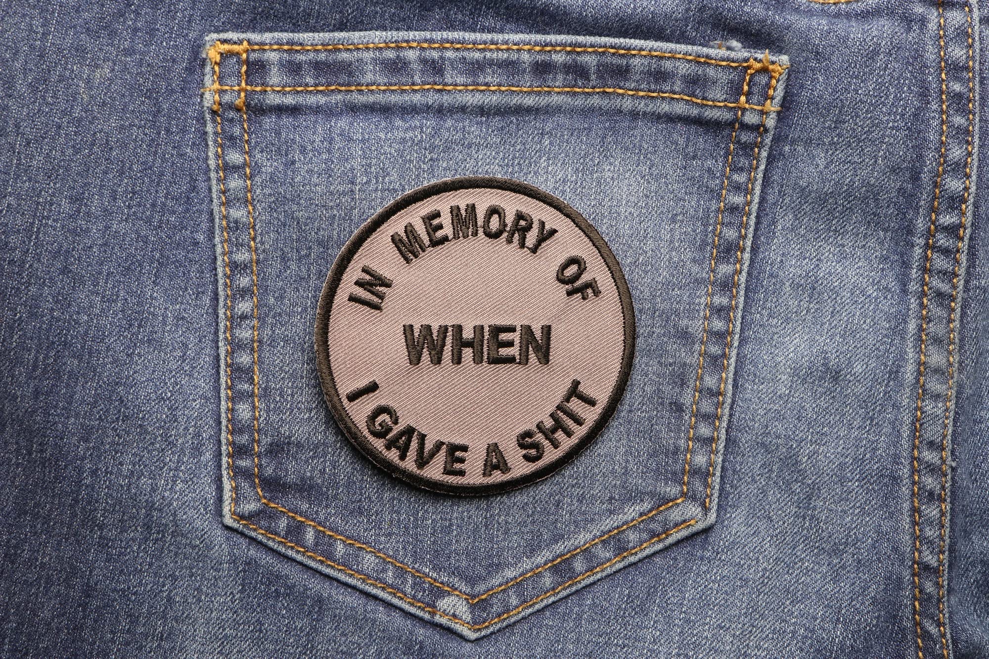 Funny 'In Memory of When I Gave A Shit' Iron-On Patch for Adults - Humorous Sew-on Badge for Jackets, Backpacks & Denim - Perfect for DIY Crafts & Gifts