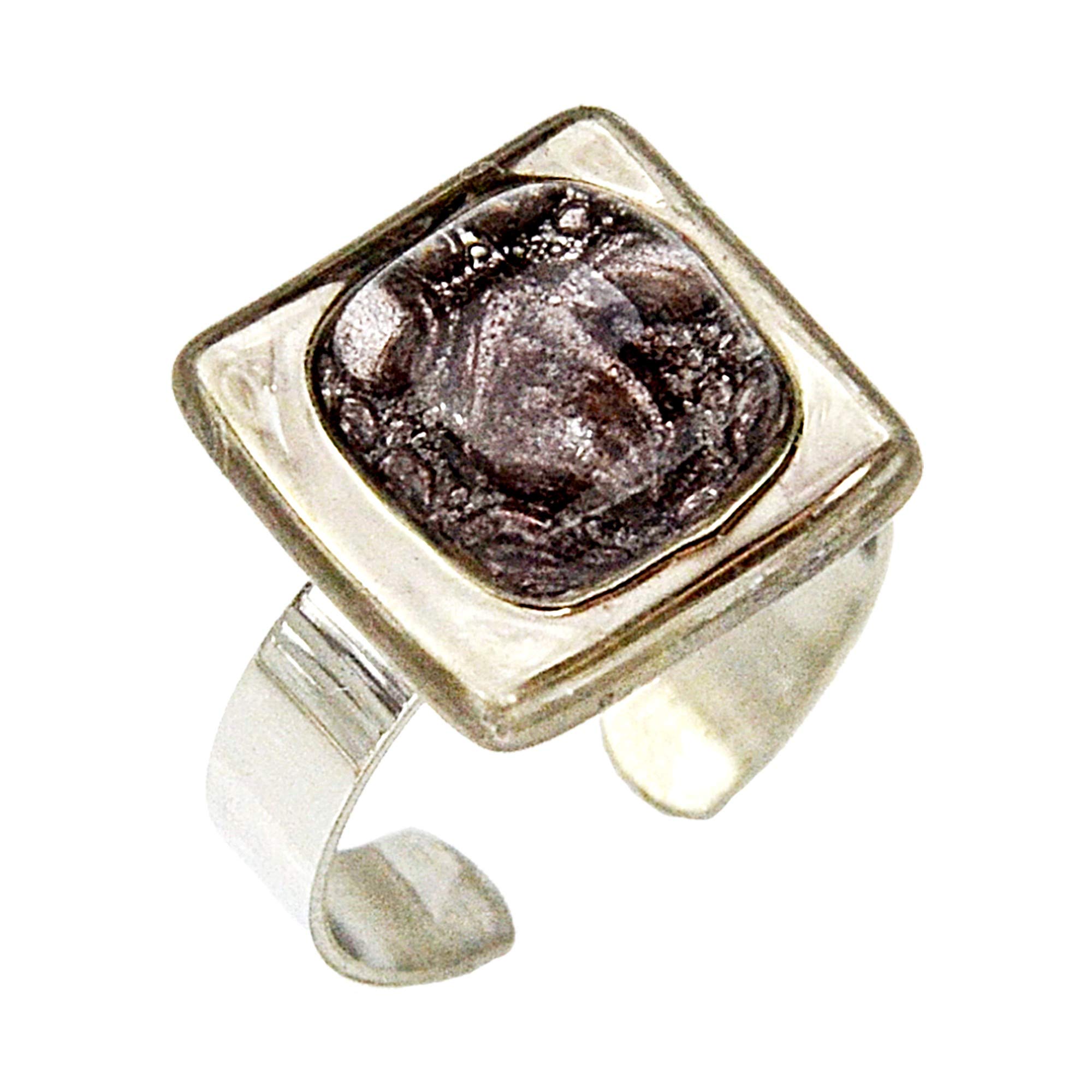 Handmade Designer Statement Ring for Women - Brown Bubble Glass with Platinum Accents | Elegant Jewelry for Parties, Weddings & Special Occasions