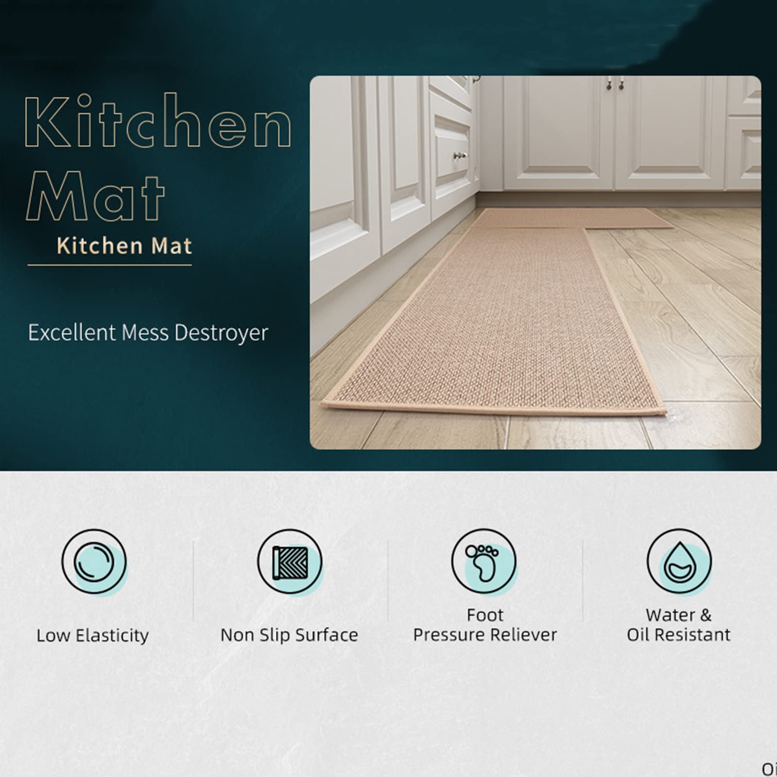 Non-Slip Kitchen Mat - All-Inclusive Woven Anti-Fatigue Rug for Standing Comfort in Kitchen, Office, Laundry Room (24x36 Inches, Beige) - Perfect for Sink Areas, Food Prep Stations & High-Traffic Floors