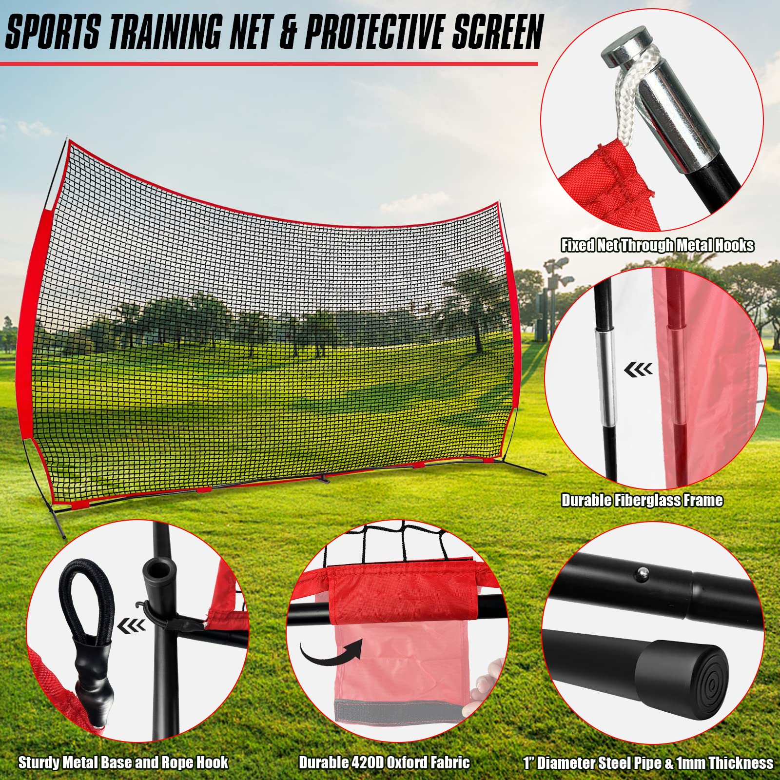 Portable Backstop Barrier Netting for Lacrosse, Soccer, Basketball & Tennis - Multi-Sport Protective Screen with Carry Bag | Perfect for Backyard, Training & Game Practice