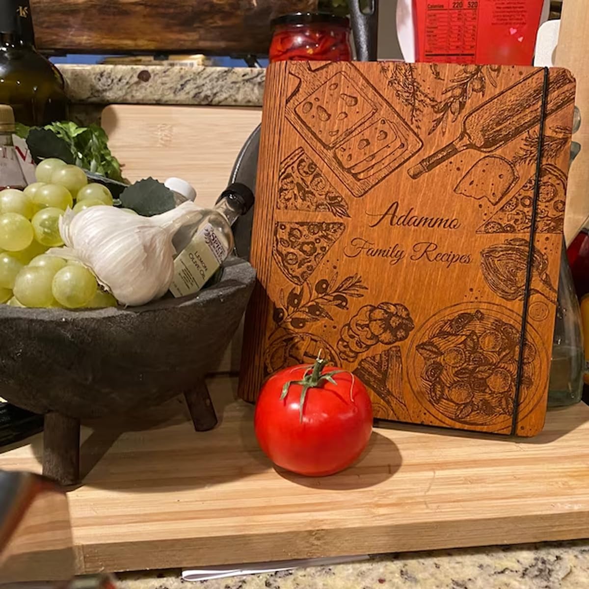 Personalized Wooden Recipe Book Binder - Custom Family Wooden Cover Cookbook Journal & Sketchbook - A5 Notebook for Writing Recipes - Perfect Mother's Day & Christmas Gift Ideas (Style 8) - Great for Home Cooking, Recipe Organization & Thoughtful Gift Giving