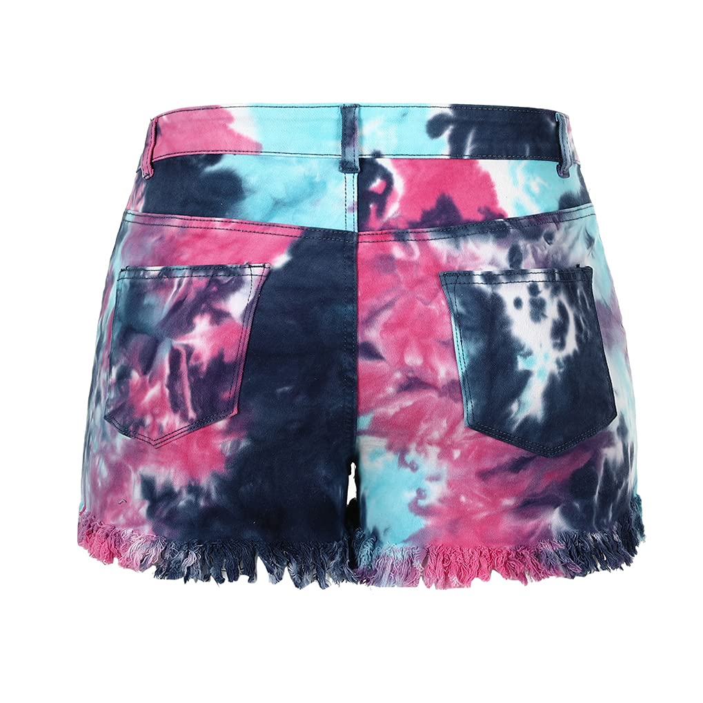 THUNDER STAR Women's Ripped Denim Shorts - Mid Rise Stretchy Jean Shorts with Frayed Raw Hem | Perfect for Summer Outfits, Casual Wear & Street Style