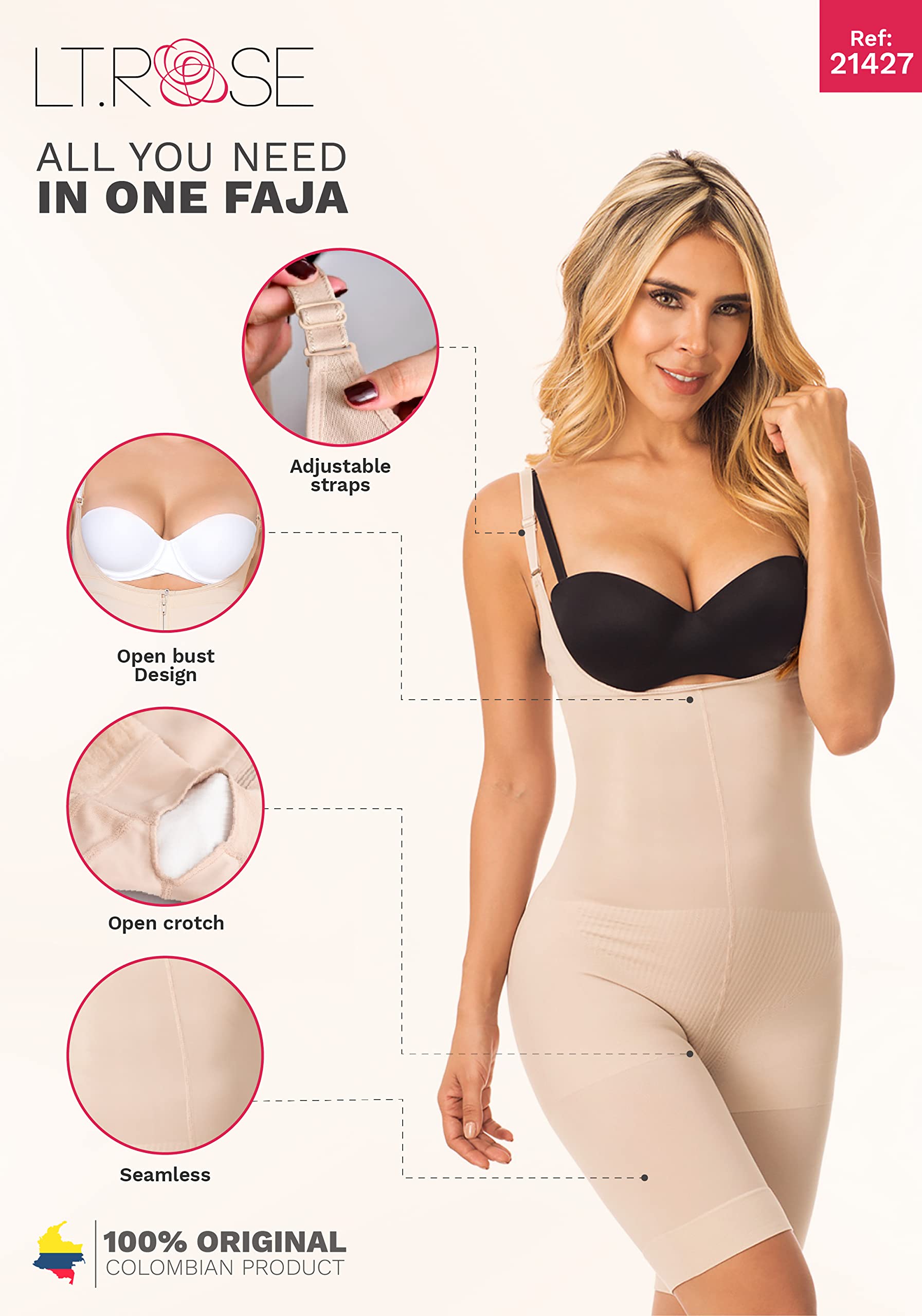 LT.ROSE 21427 Postpartum Colombian Shapewear - Waist Trainer & Butt Lifting Girdle for Women - Perfect for Post Pregnancy Recovery, Body Shaping & Special Occasions