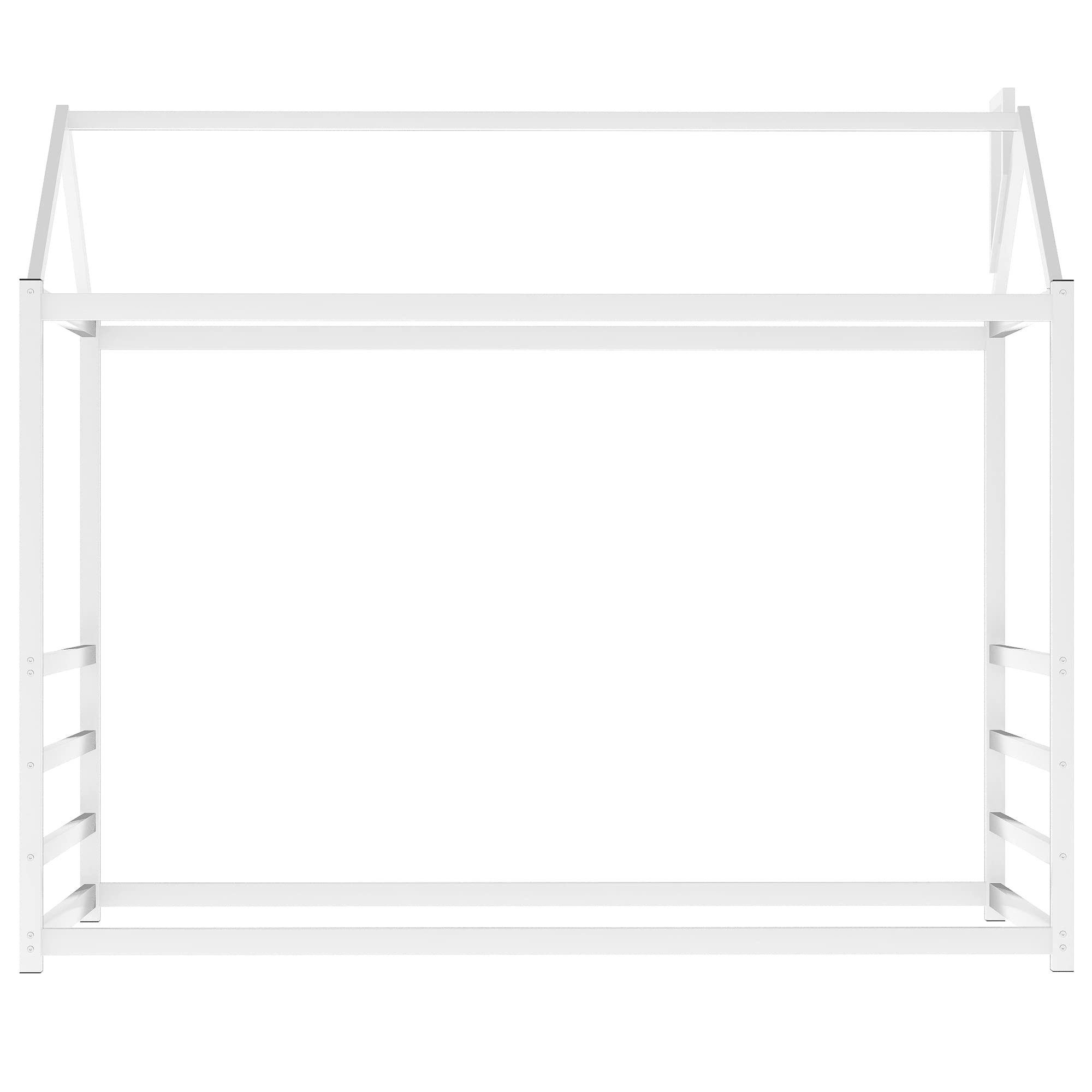 Montessori Floor Bed Frame for Kids - Twin Size Metal House Bed with Roof, White | Toddler Bed for Boys & Girls | No Box Spring Needed | Perfect for Montessori Bedrooms, Playrooms & Kids' Sleep Space