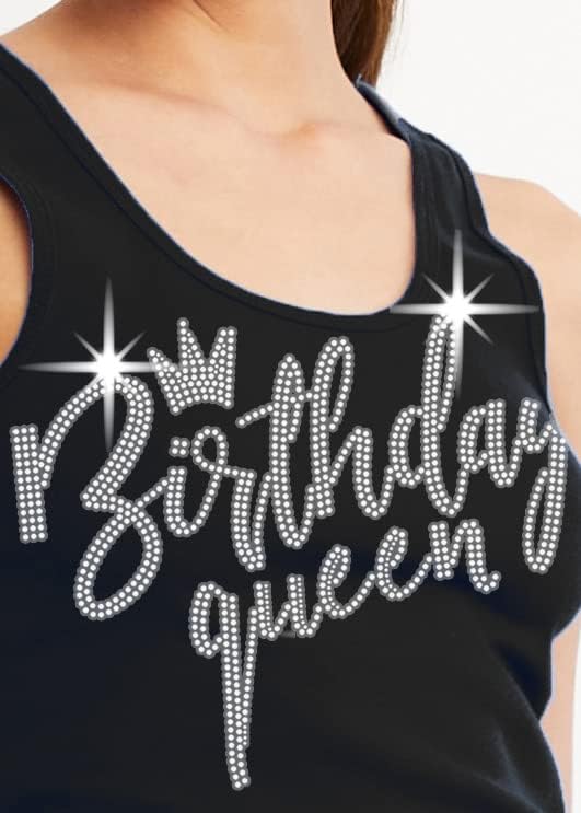 Sparkling Rhinestone Birthday Tank Tops for Women - Birthday Queen & Squad Shirts - Perfect for Bachelorette Parties, Girls Night Out & Birthday Celebrations