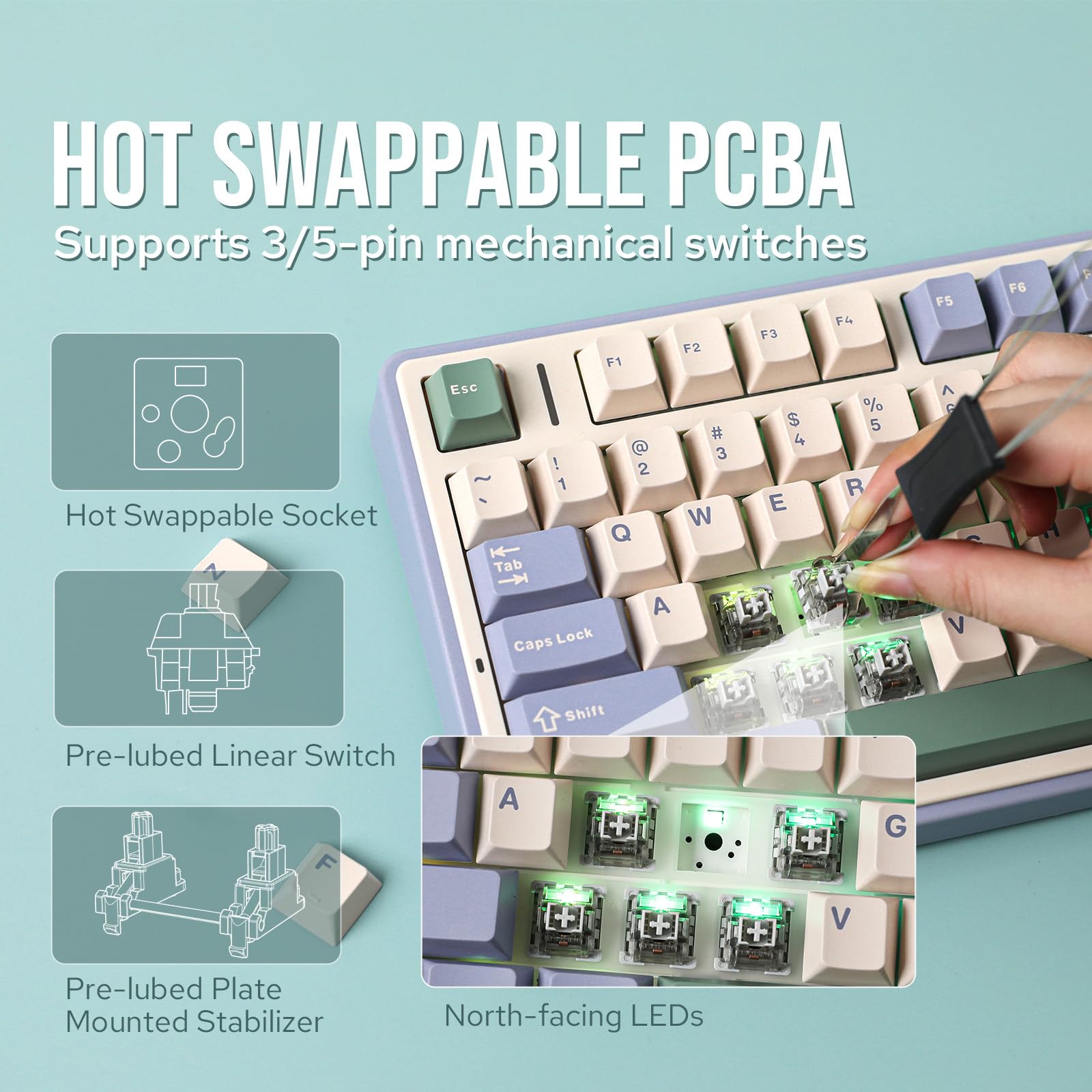 EPOMAKER x Aula F75 75% Wireless Mechanical Keyboard - Hot Swappable Gaming Keyboard with Gasket Mount, 5-Layer Padding, Rotary Knob, Bluetooth/2.4GHz/USB-C, RGB Backlit (Green, Graywood V3 Switch) - Perfect for PC Gaming, Office Work & Typing Enthusiasts