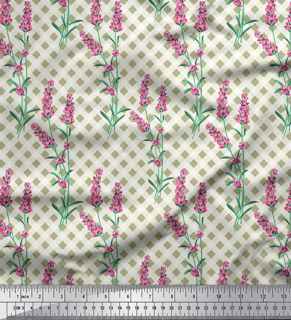 Soimoi 100% Cotton Poplin Fabric by The Yard - 42 Inch Wide - Green Check Leaves & Pink Floral Print - Premium Dressmaking Material for Dresses, Blouses & Home Decor