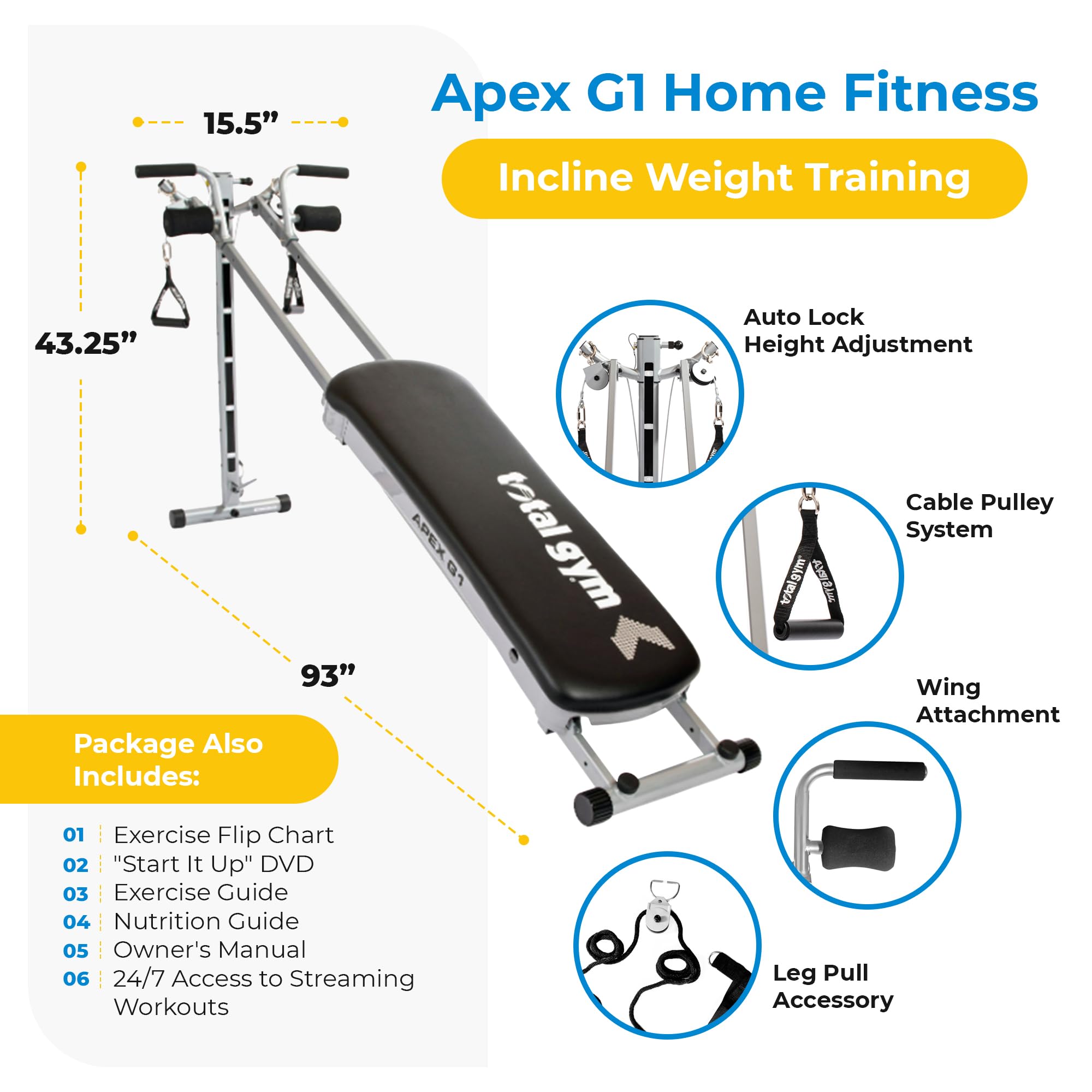 Total Gym APEX Versatile Home Gym Equipment for Full Body Strength Training - Perfect for Indoor Workouts, Weight Loss & Muscle Toning at Home
