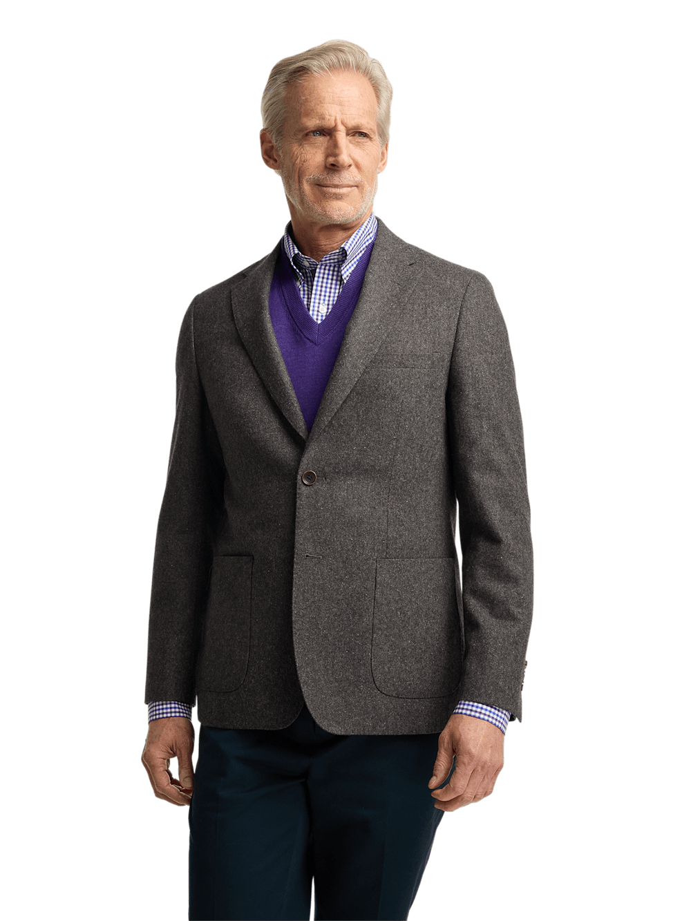 Premium Wool Blend Donegal Single Breasted Notch Lapel Sport Coat for Men - Charcoal Gray Business Casual Blazer for Office, Weddings & Formal Events