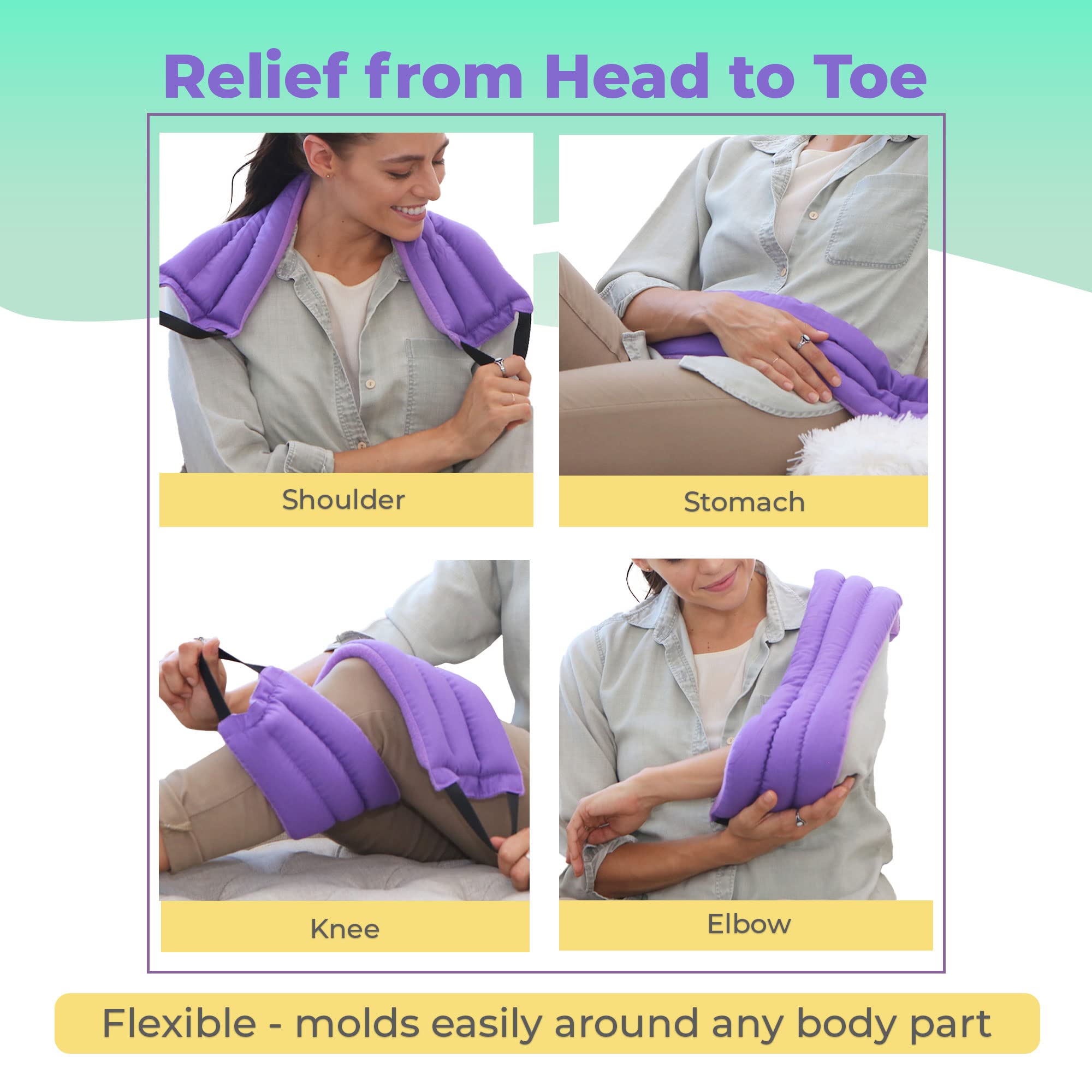 Microwave Heating Pads for Pain Relief - Moist Heat Therapy for Back, Neck & Shoulder Pain - Reusable Hot Pack for Muscle, Joint & Cramp Relief - Purple Microwaveable Heat Pad (Perfect for Home, Office & Travel Use)