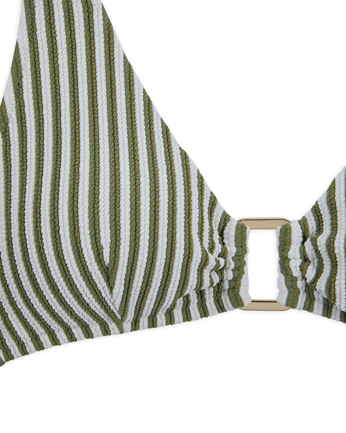 Crinkle Stripe Halterneck Bikini Top for Women - Green Summer Swimwear for Beach, Pool & Vacation