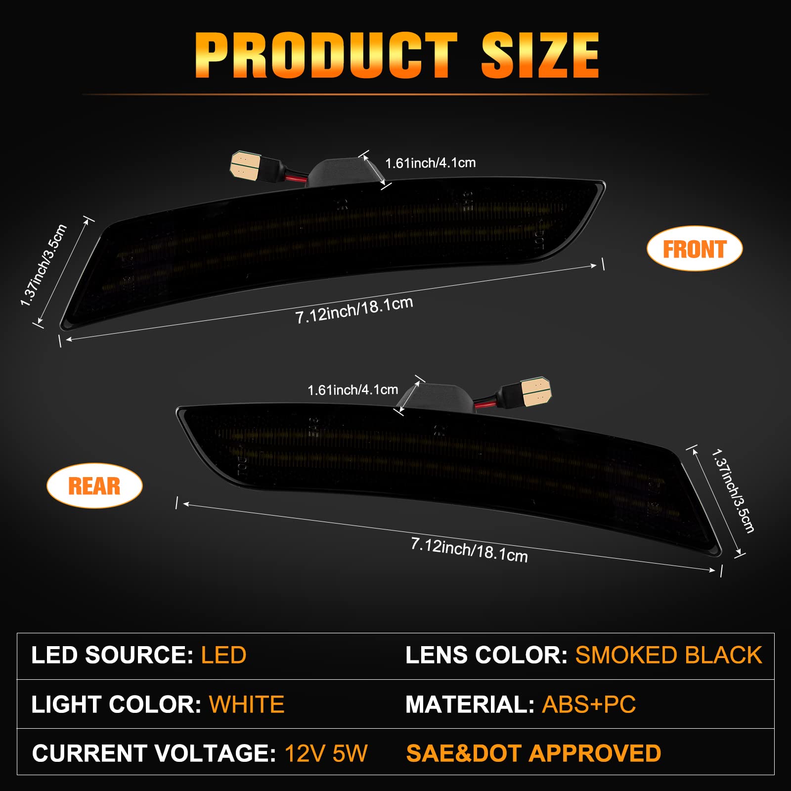 2016-2023 Chevy Camaro LED Side Marker Lights - Smoked Lens White Reflectors (4PCS) - Front Rear Bumper Fender Marker Lamps for Enhanced Visibility & Style | Perfect for Night Driving & Car Customization