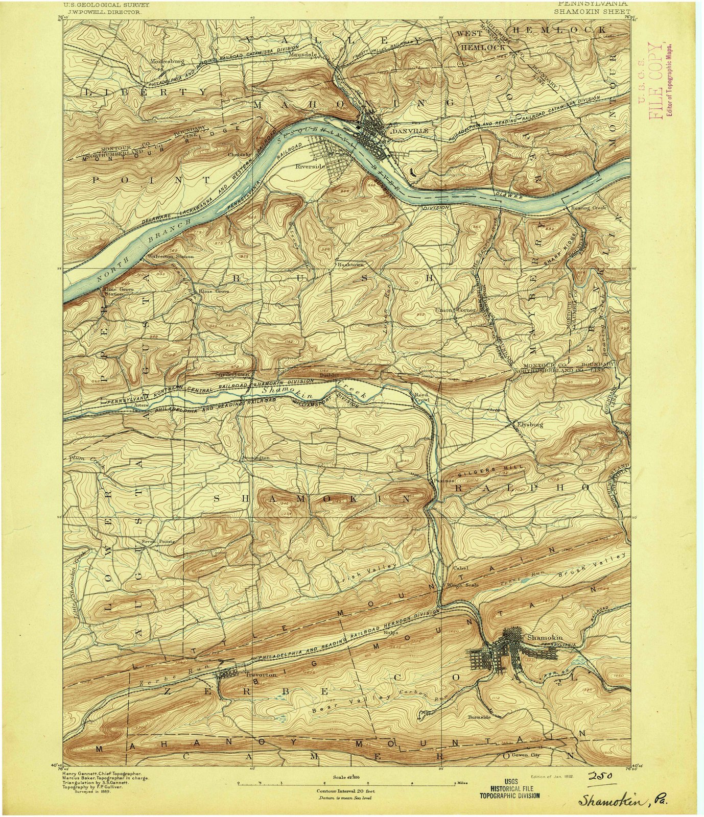 1892 Shamokin, PA Historical USGS Topographic Map - 44x53 Inch Large Wall Art - Vintage Pennsylvania Maps for Home, Office & Classroom Decor