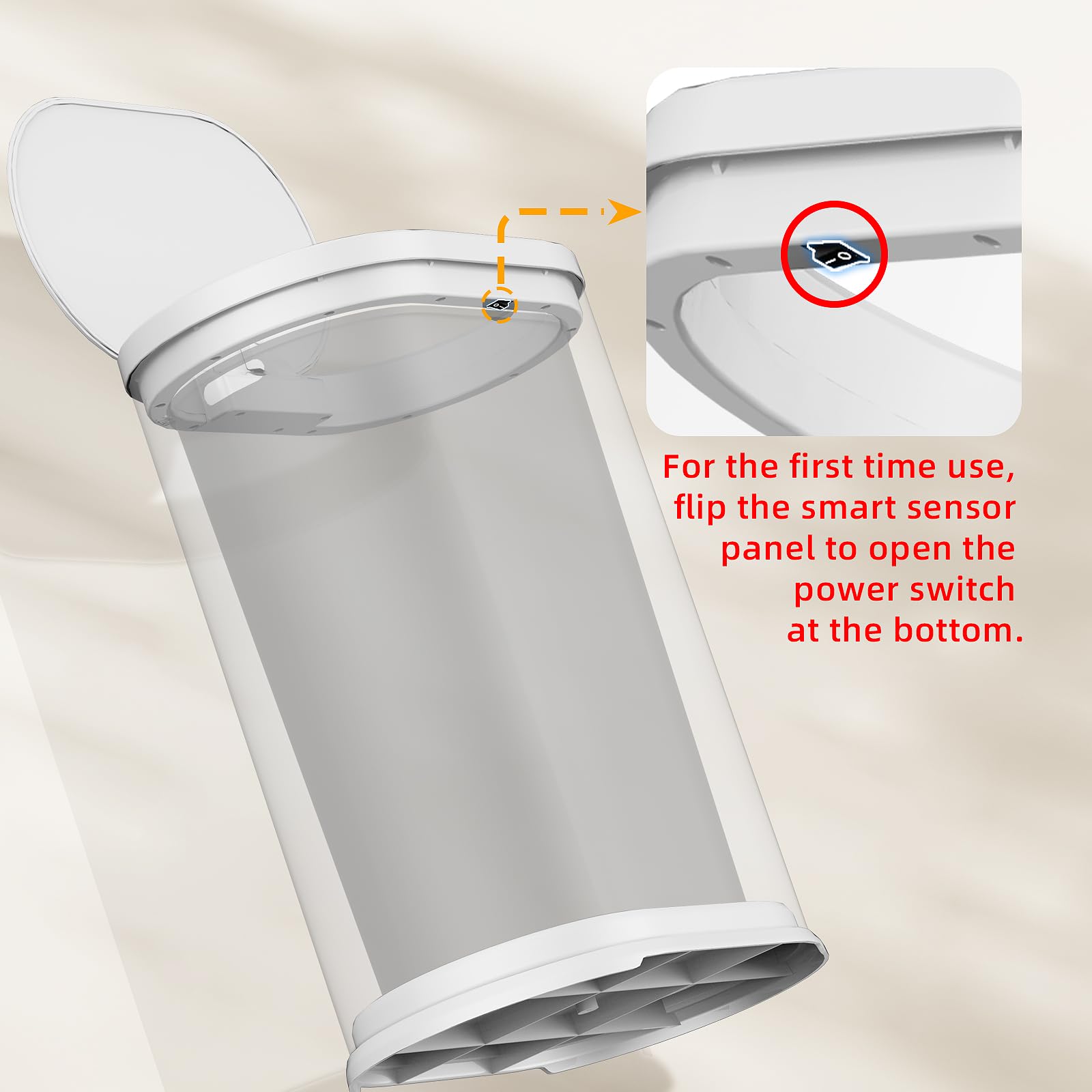 Stainless Steel Automatic Touchless Trash Can with Removable Inner Bucket - 1.6 Gallon Waterproof Smart Trash Bin with Lid for Bathroom, Bedroom, Office - White | Perfect for Hands-Free Waste Disposal in Home & Commercial Spaces