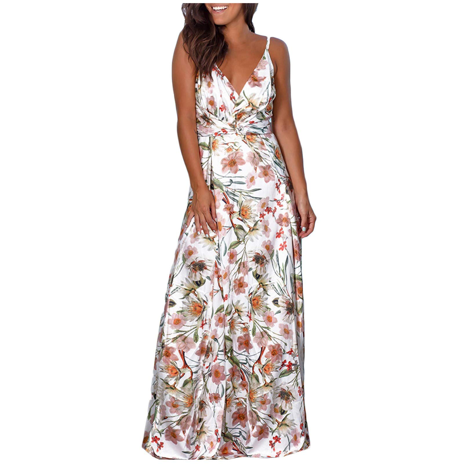 Elegant Floral Backless Long Maxi Dress for Women - Boho Chic Evening Party & Beach Sundress with Ruffle Details | Perfect for Summer Weddings, Vacations & Date Nights