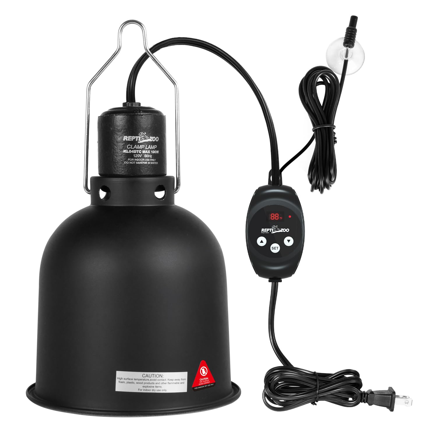 REPTIZOO 5.5 Inch Deep Dome Reptile Light Fixture with Dimming Thermostat & Heat Lamp Bulb - 100W Temperature Controller for Terrariums & Reptile Tanks - Perfect for Bearded Dragons, Snakes & Lizards