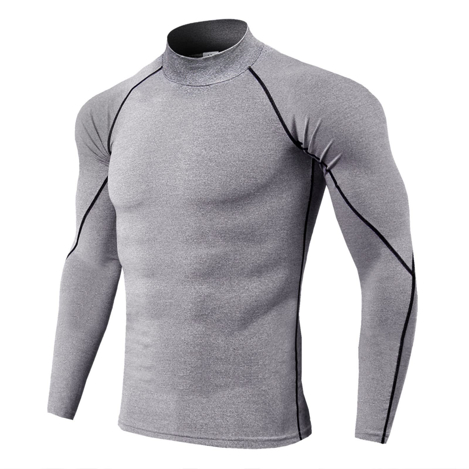 XXBR Men's Compression T-Shirt - Long Sleeve Mock Neck Workout Shirt for Athletic Training, Sports Base Layer & Activewear - Perfect for Gym, Running, Cycling & Outdoor Activities