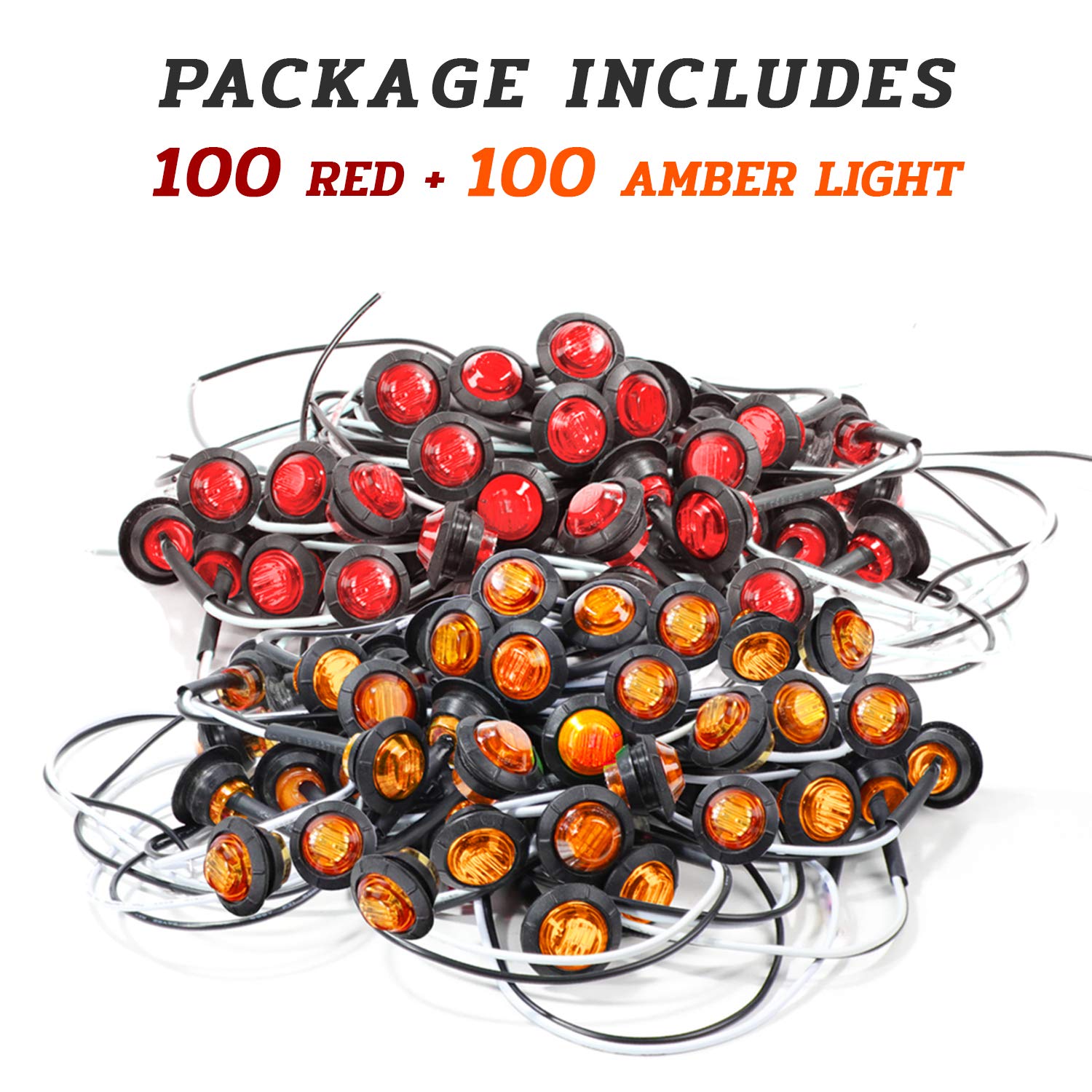 MADCATZ 3/4 Inch Round Side Marker Lights - Amber/Red 3LED for Trucks, Trailers, Boats & Buses - 12V DC Pack of 200 - Durable Vehicle Safety Lights for Night Visibility & Road Compliance