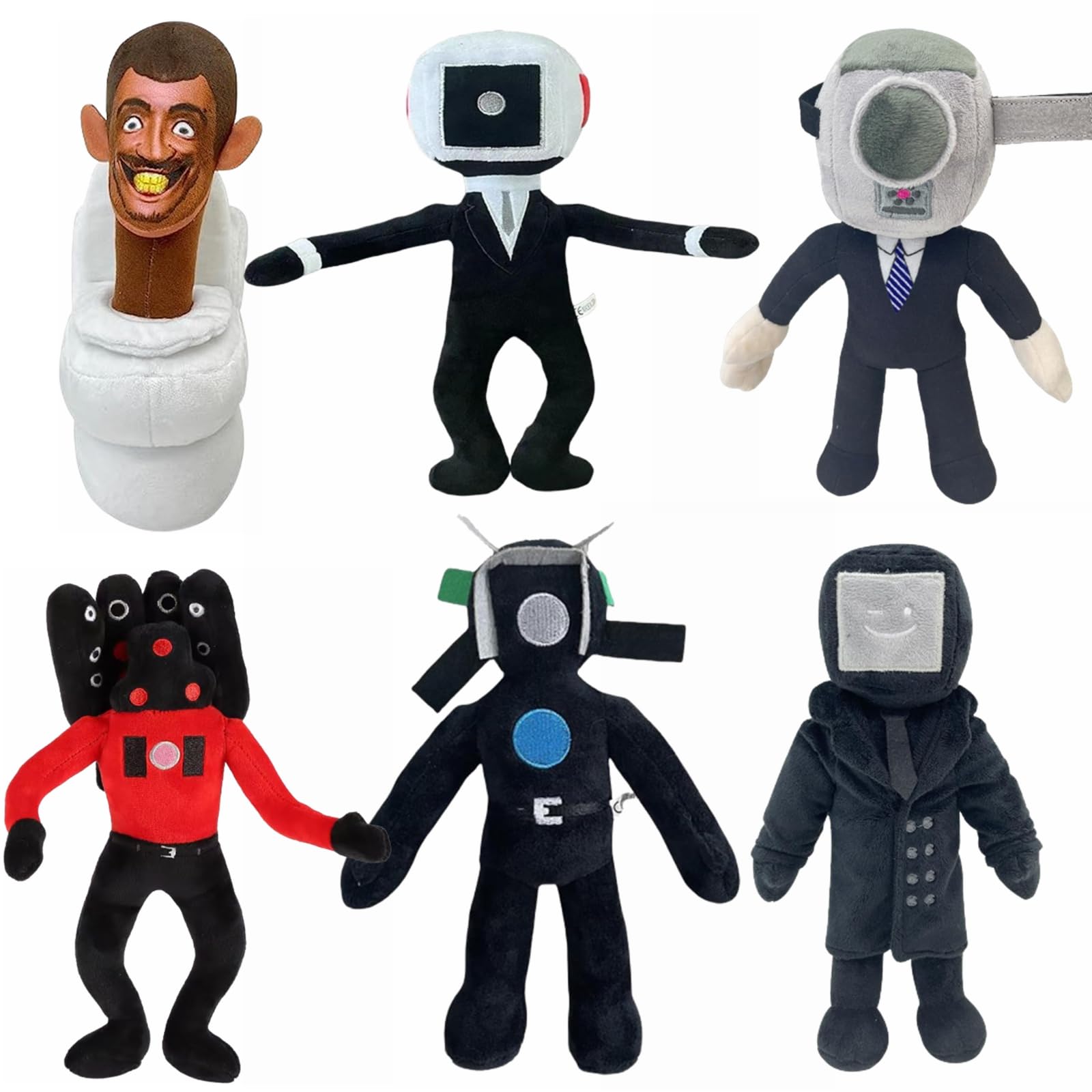 MCOBIT Skibidi Toilet Plush Toy Set - 11Inch Speakerman Boss Plushies, Soft Stuffed Animals for Kids & Collectors - Perfect Gift for Fans, Birthday & Party Favors (6Pcs) - Great for Room Decor, Cuddling & Skibidi Toilet Themed Events