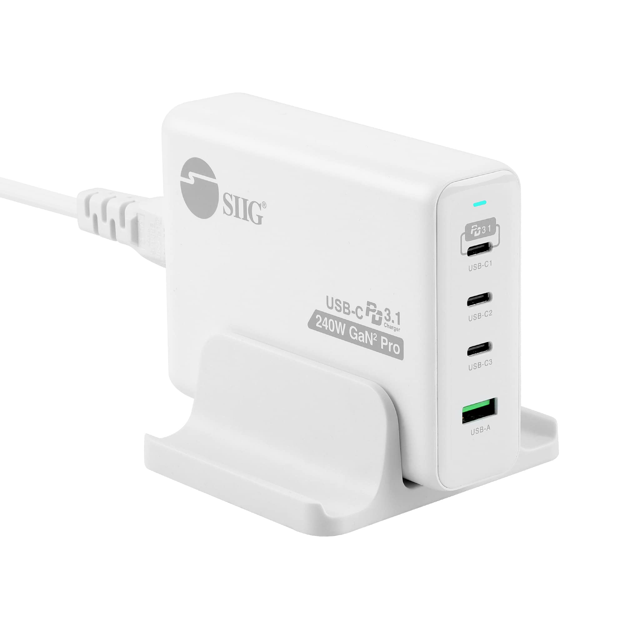 SIIG 240W USB-C GaN Fast Charger 4-Port (3C1A) with PD 3.1 & QC 3.0 - Compatible with MacBook Pro/Air, iPad, iPhone 14/13/12 Series, Samsung Galaxy S22/Note 20, Google Pixel - Perfect for Home, Office & Travel Charging (Model: AC-PW1X11-S1)