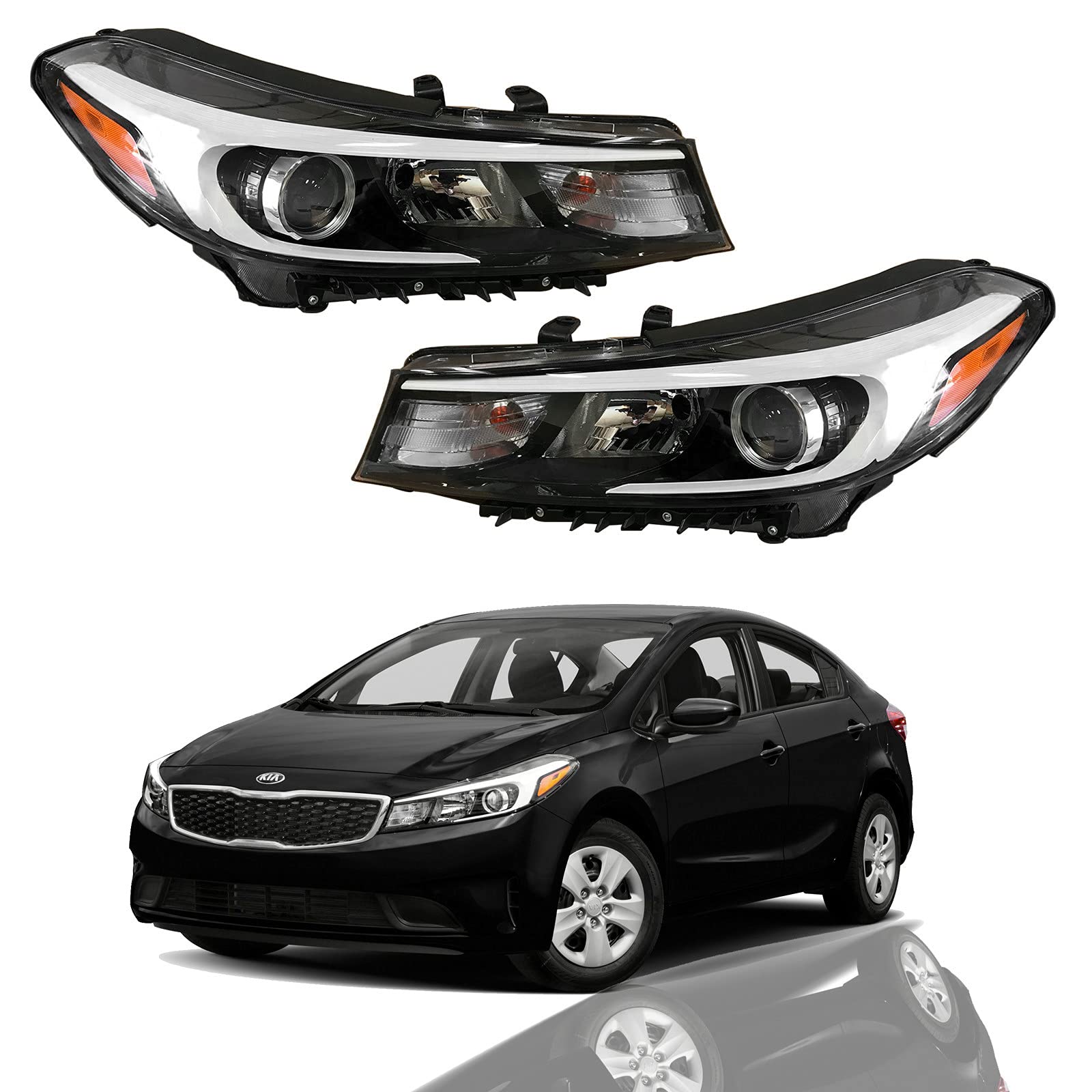 AutoModed Halogen Headlights Set for 2017-2018 Forte/Forte5 - Driver & Passenger Side (2pcs) | Perfect Night Driving Upgrade
