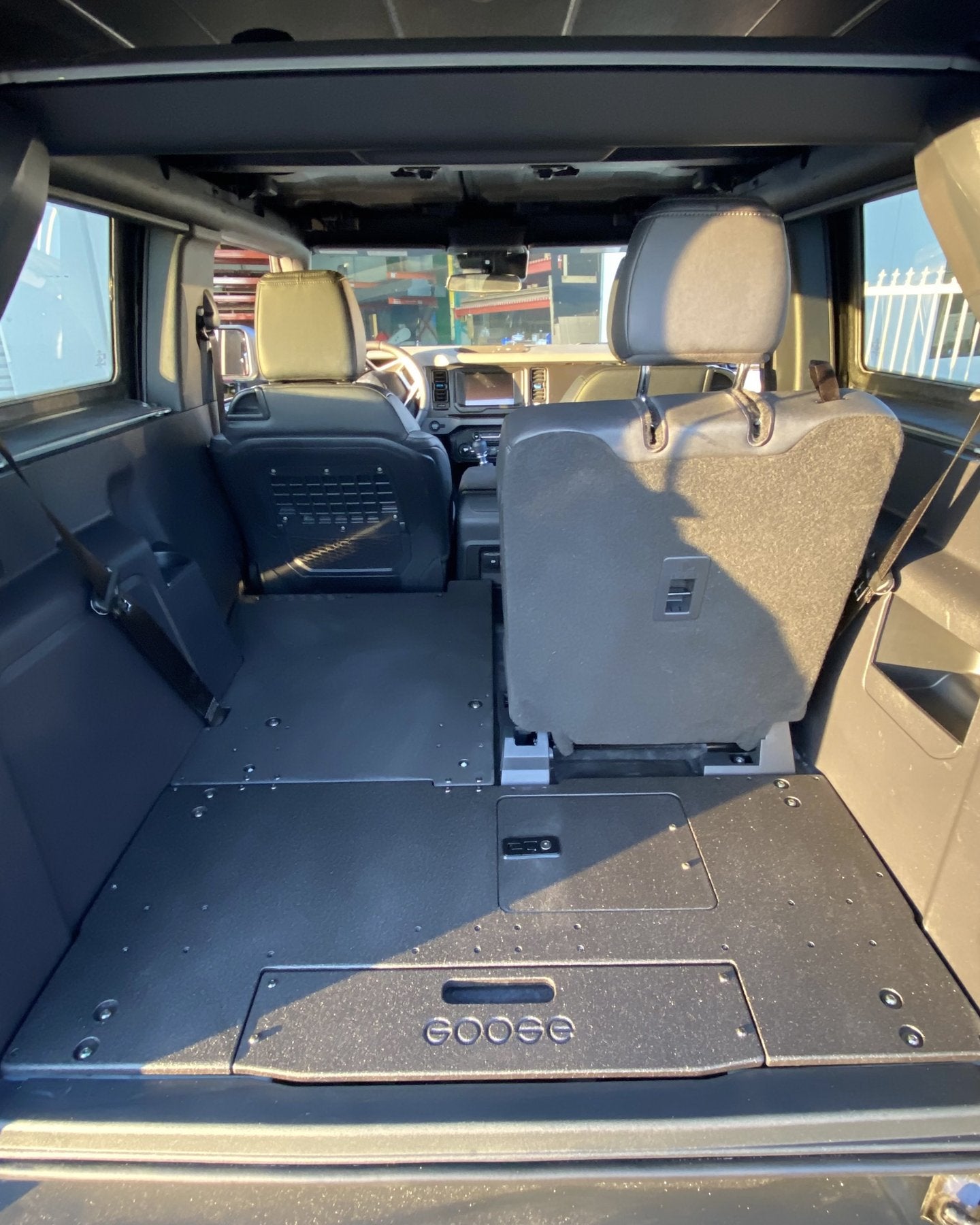 2021-2023 Ford Bronco 2-Door Goose Gear 2nd Row Seat Delete Plate System - Rear Cargo Storage Solution for Off-Road Adventures & Gear Organization