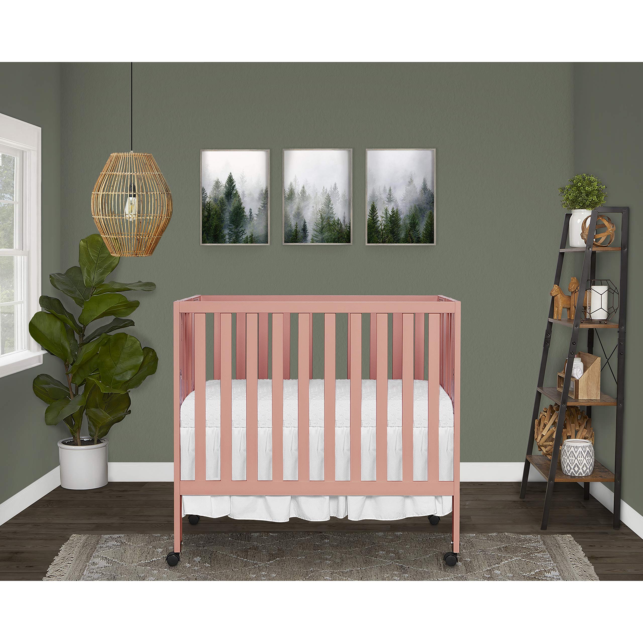 Dream On Me Jett Non-Full Size Folding Convertible Crib - Lightweight Portable Baby Crib with 3 Adjustable Mattress Heights | Easy Fold Travel Crib for Nursery & On-The-Go | Includes 1.5