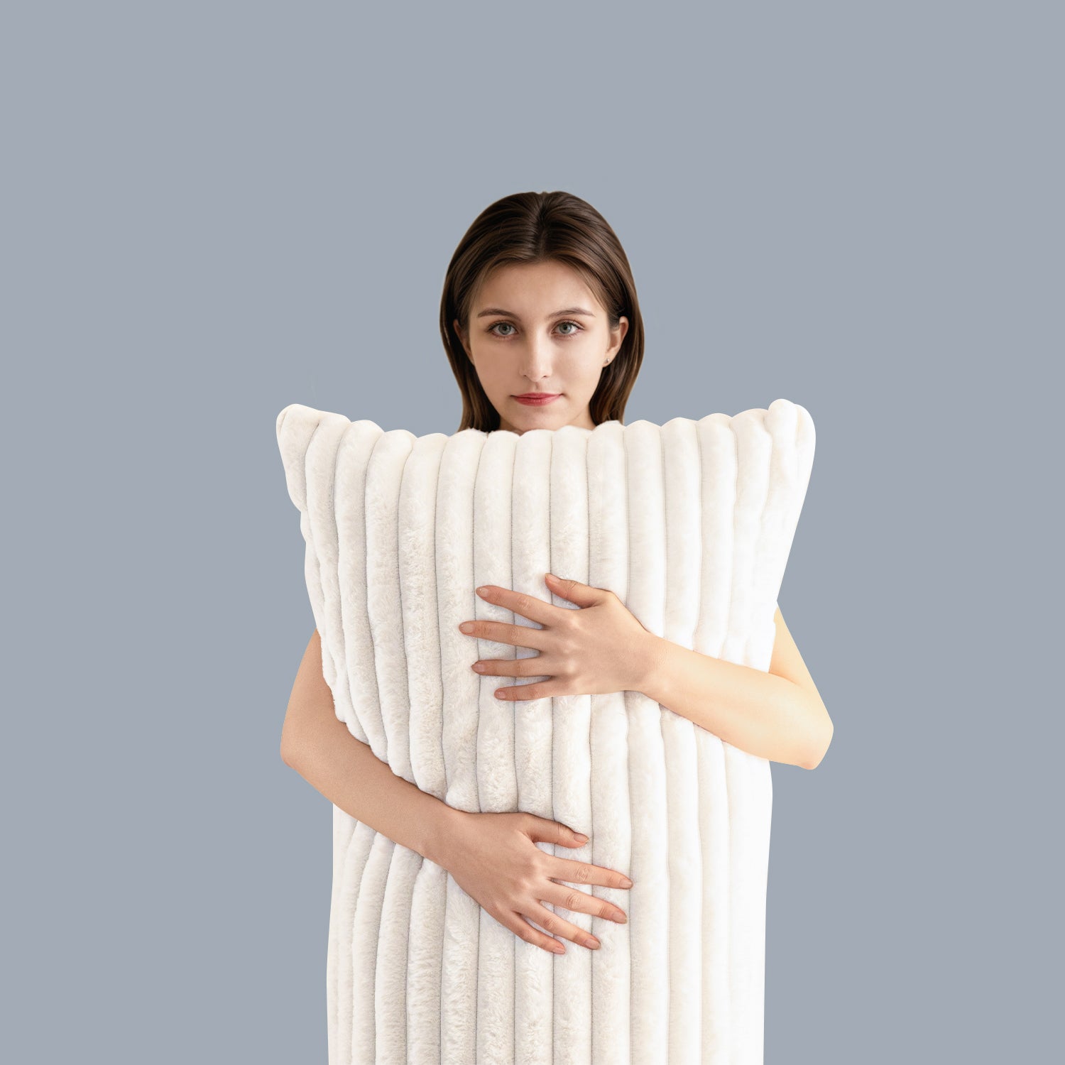MAXYOYO Ultra Soft Striped Faux Fur Body Pillow for Adults - 20x54 Inch Long Hugging Pillow for Side Sleepers & Pregnancy Support (White) - Perfect for Bed, Couch & Home Comfort