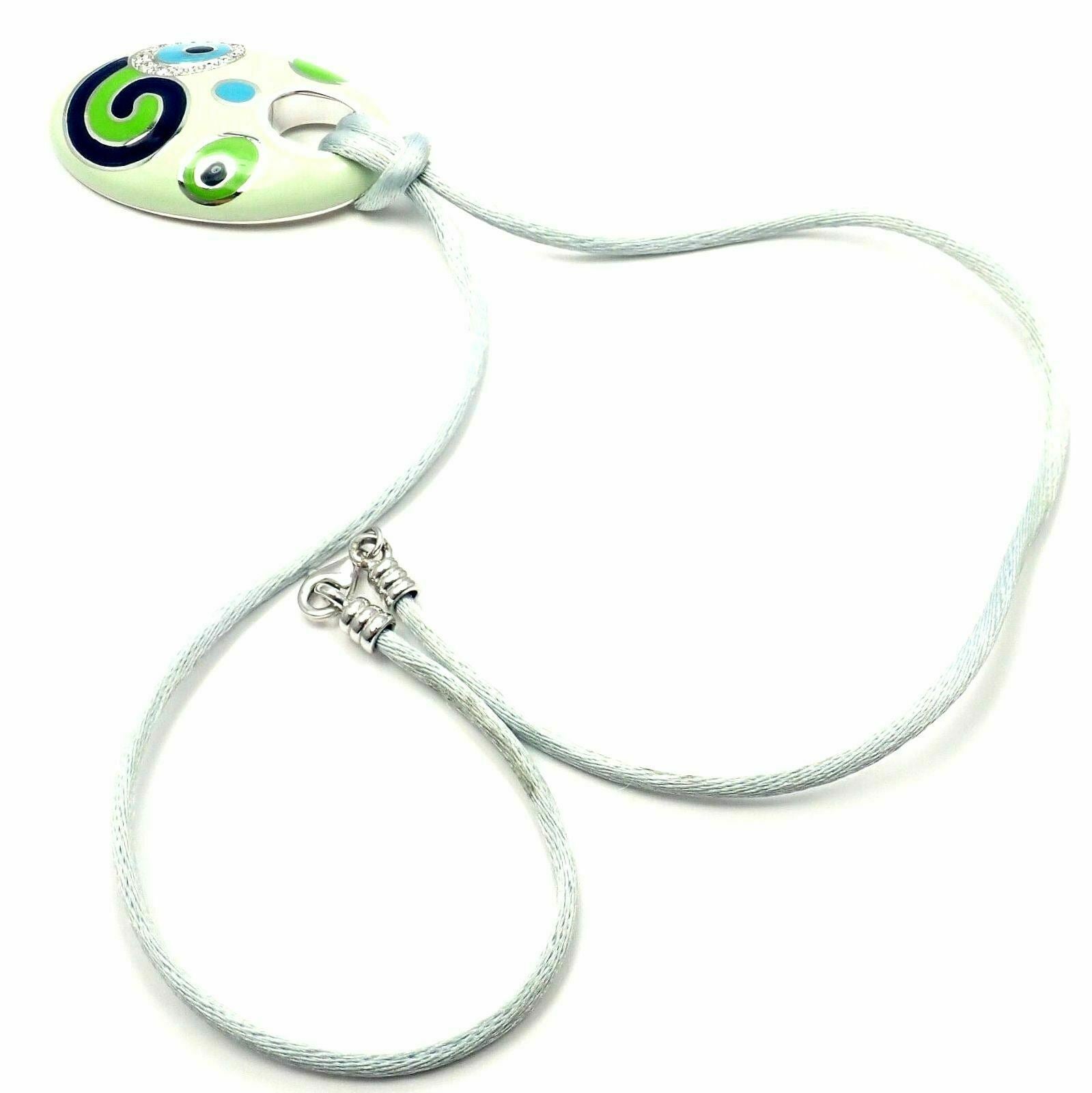 Roberto Coin 18k White Gold Diamond Green Enamel Silk Cord Pendant Necklace for Women - Elegant Jewelry Gift for Birthday, Anniversary & Special Occasions