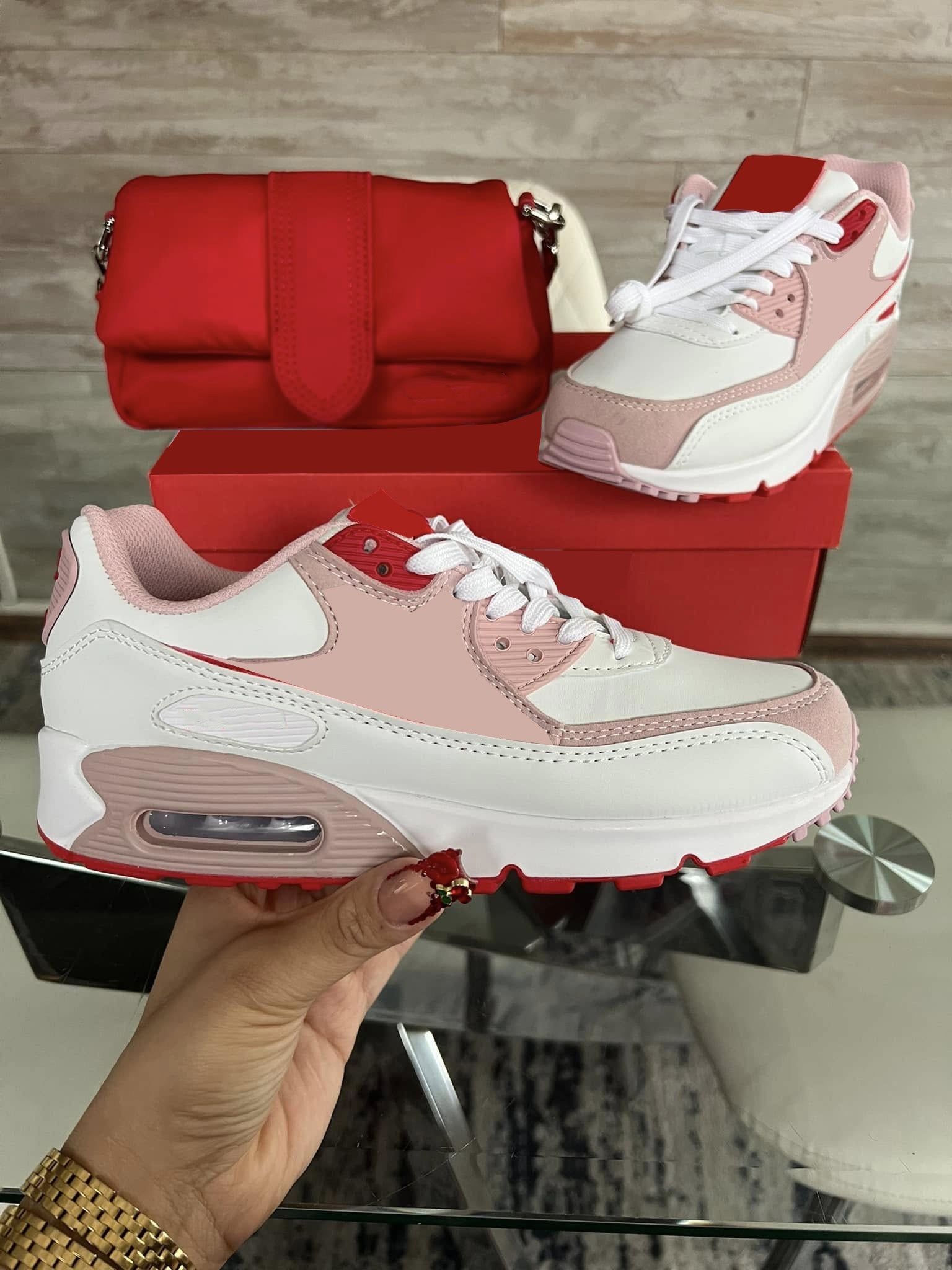 Stylish Red and White Shoes & Matching Bag Set for Women - Perfect for Casual Outfits, Travel, and Everyday Use