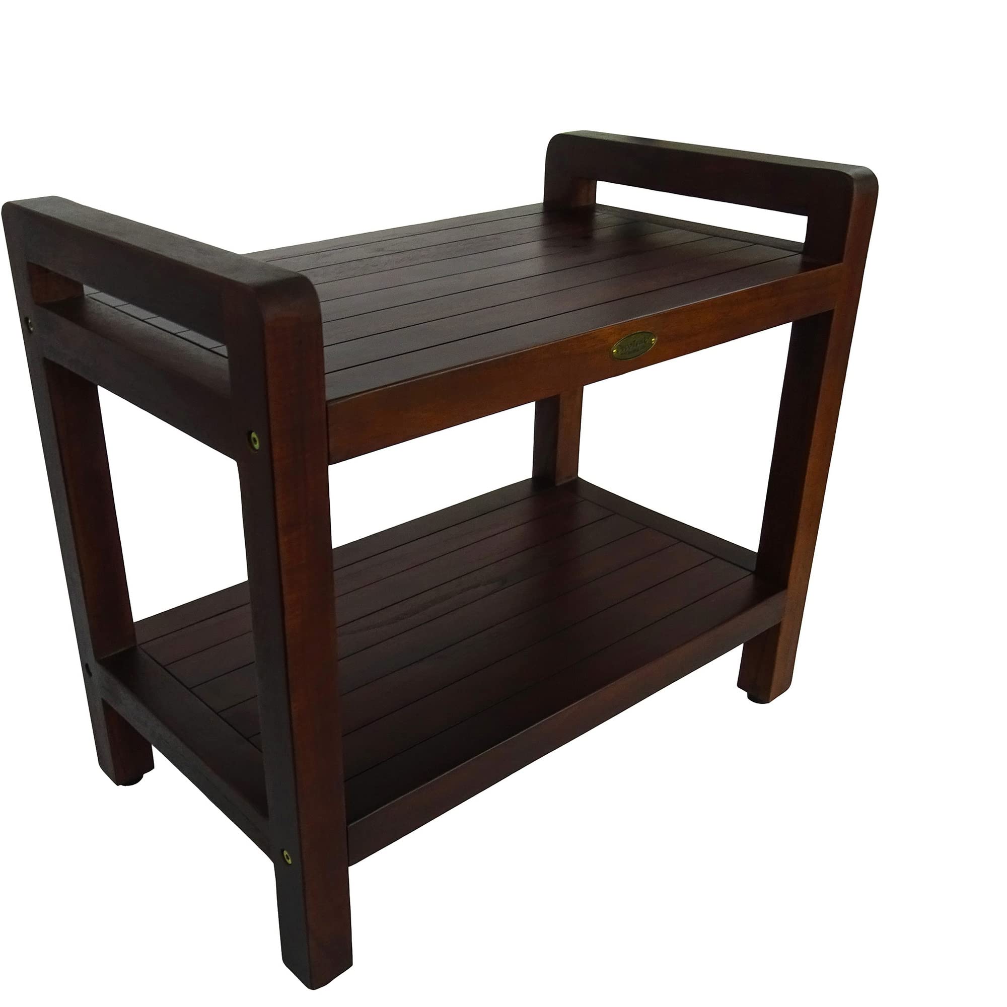 DecoTeak Eleganto 24 Inch Waterproof Teak Wood Shower Bench - Brown Bathroom Stool Seat Chair with Storage for Shower Safety & Organization | Perfect for Elderly, Spa, and Bathroom Decor
