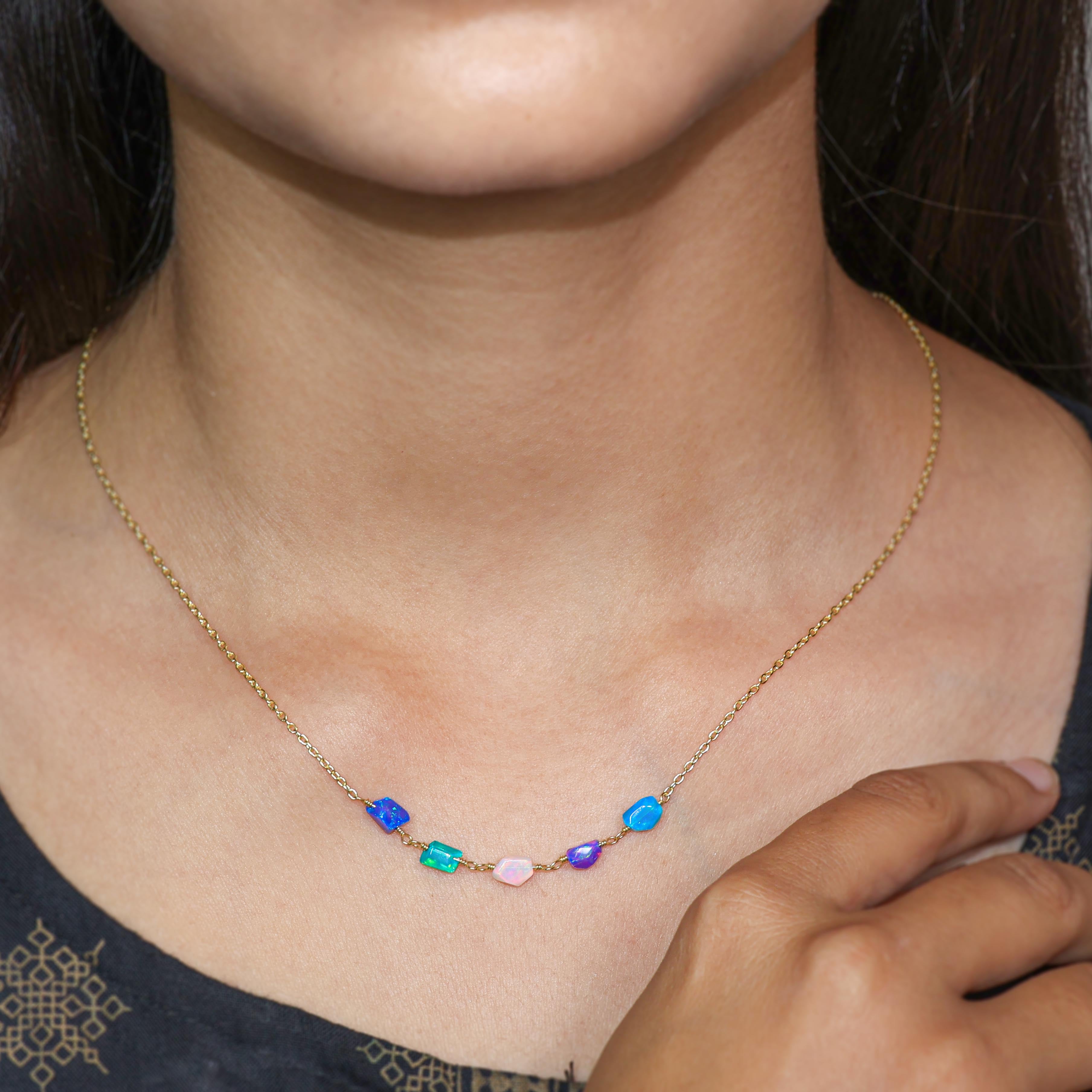 16 + 2 Inch Multi-Color Opal Tumble Chain Necklace for Women - Elegant Layering Jewelry for Party, Wedding & Everyday Wear
