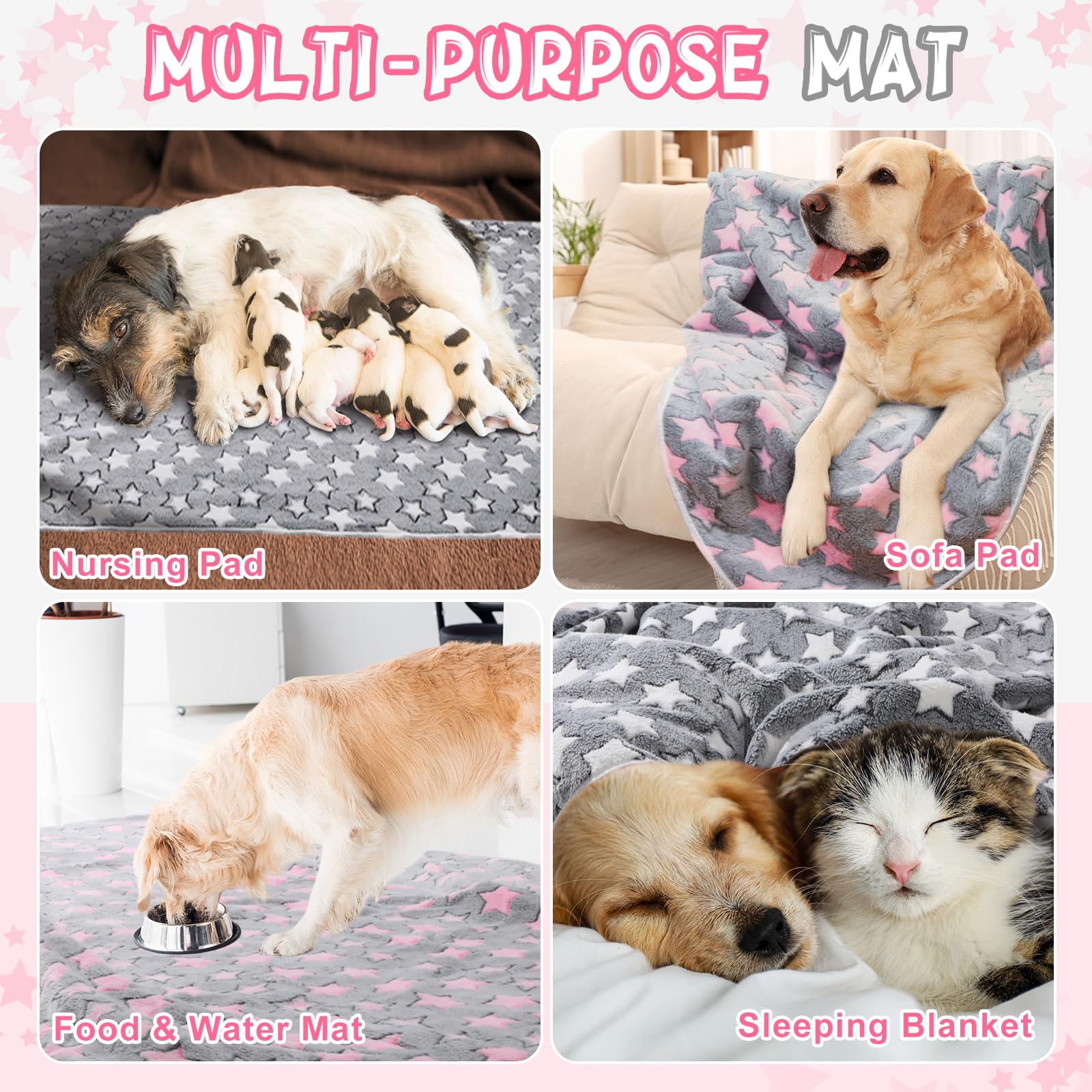 2 Pack Soft Fluffy Dog Blanket for Large Dogs - Washable Reusable Pet Blanket, Whelping & Pee Pads - 65