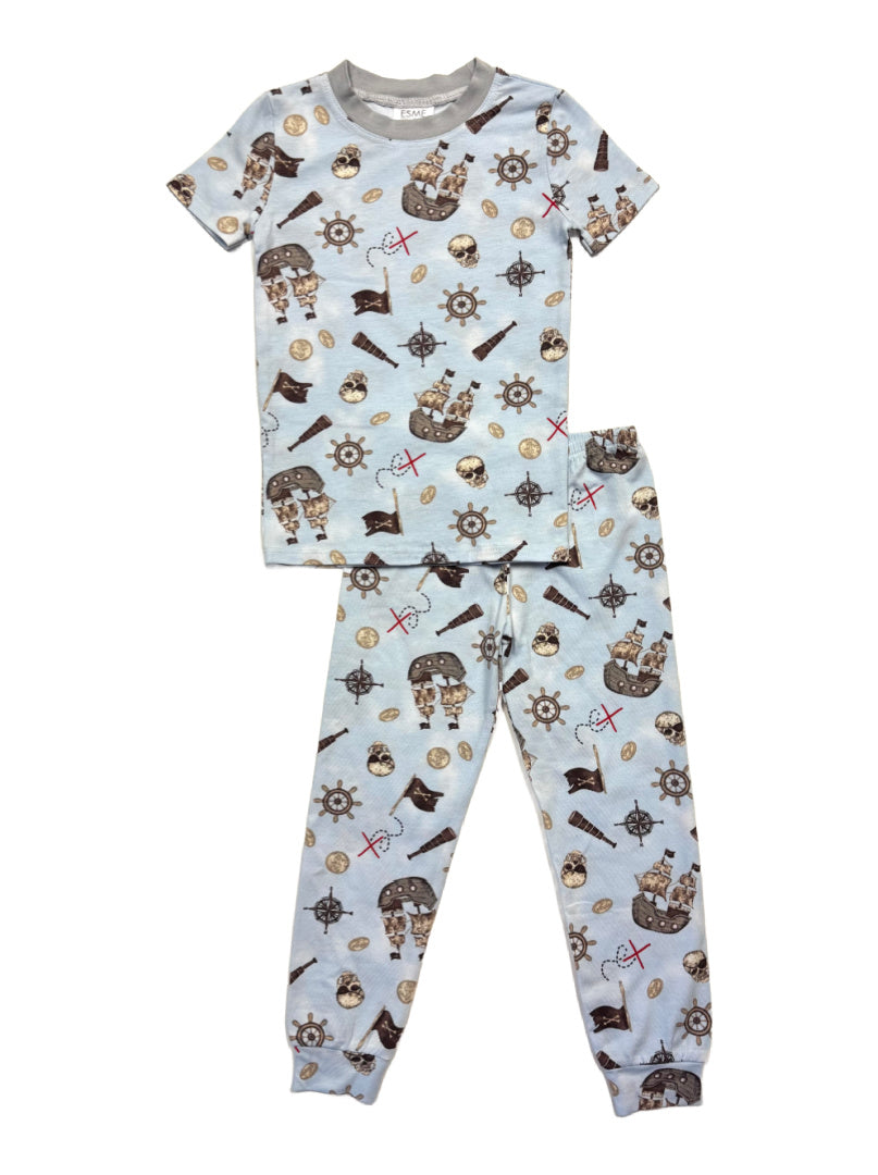 Pirate Short Sleeve Pant Set for Boys - Cute Pirate Costume Outfit for Kids Halloween, Birthday Party & Dress Up Play