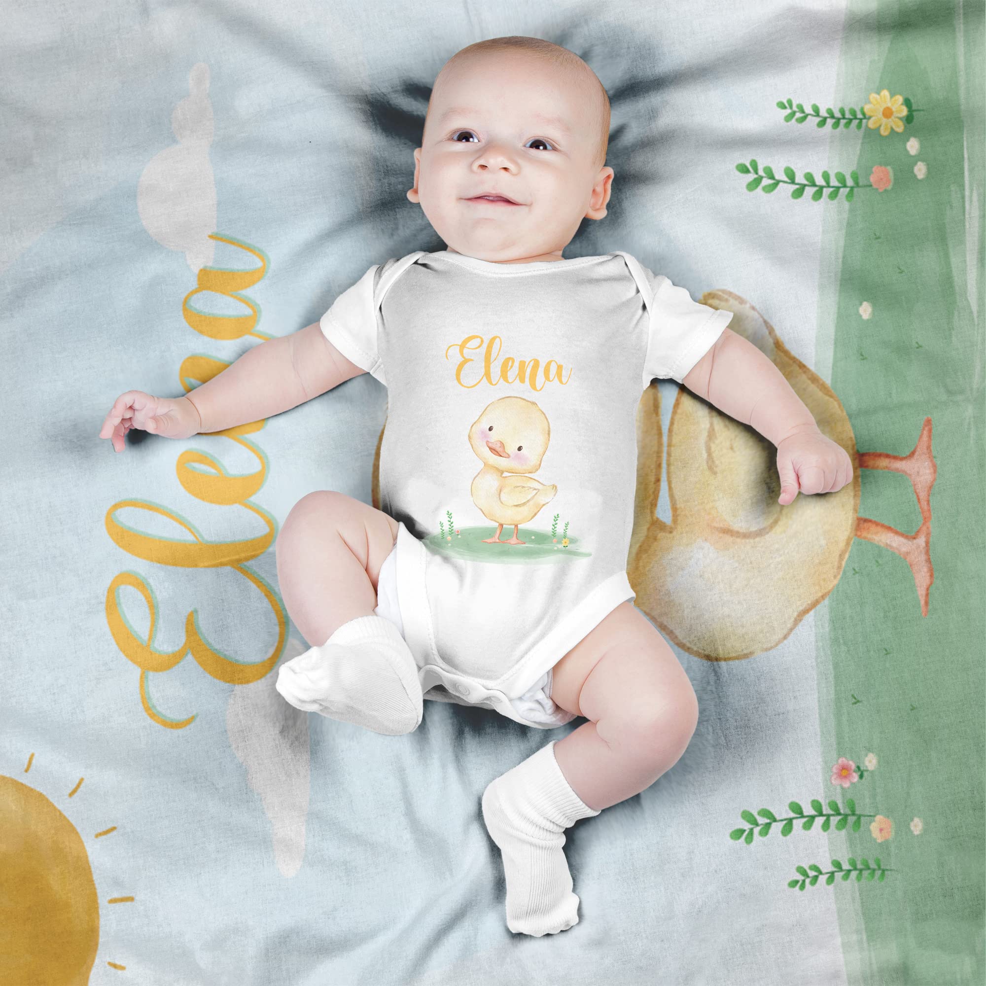 Personalized Baby Blankets with Name - Custom Embroidered Duck Fleece Blanket for Girls & Boys, 30