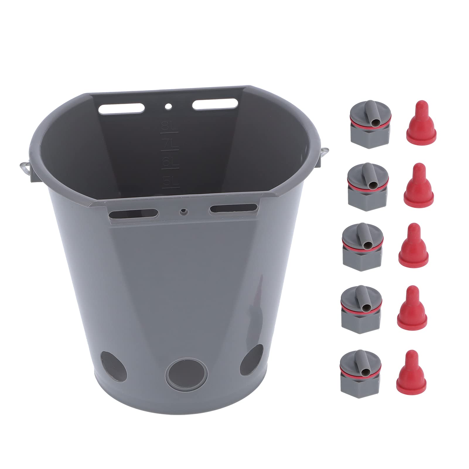 **8L Plastic Cow Feeder Bucket with 5 Nipples - High Capacity Milk Feeding Bucket for Cattle, Sheep & Livestock - Ideal for Lambs, Calves & Goats (Gray) - Perfect for Dairy Farms, Ranches & Homesteads**